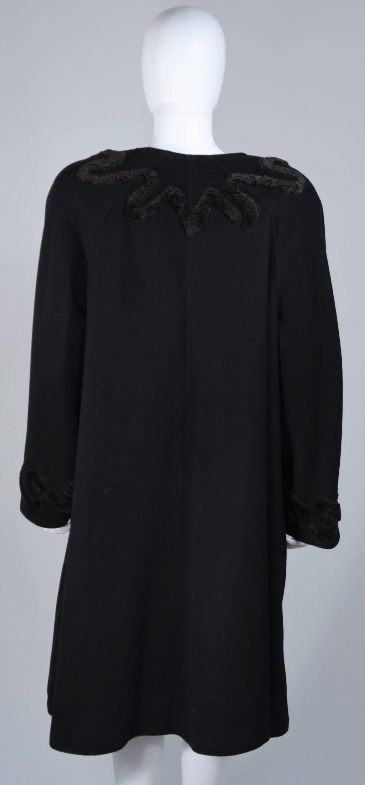 FENDI Circa 1980's Black Lana Wool with Faux Fur Applique Coat Size 42 For Sale 5