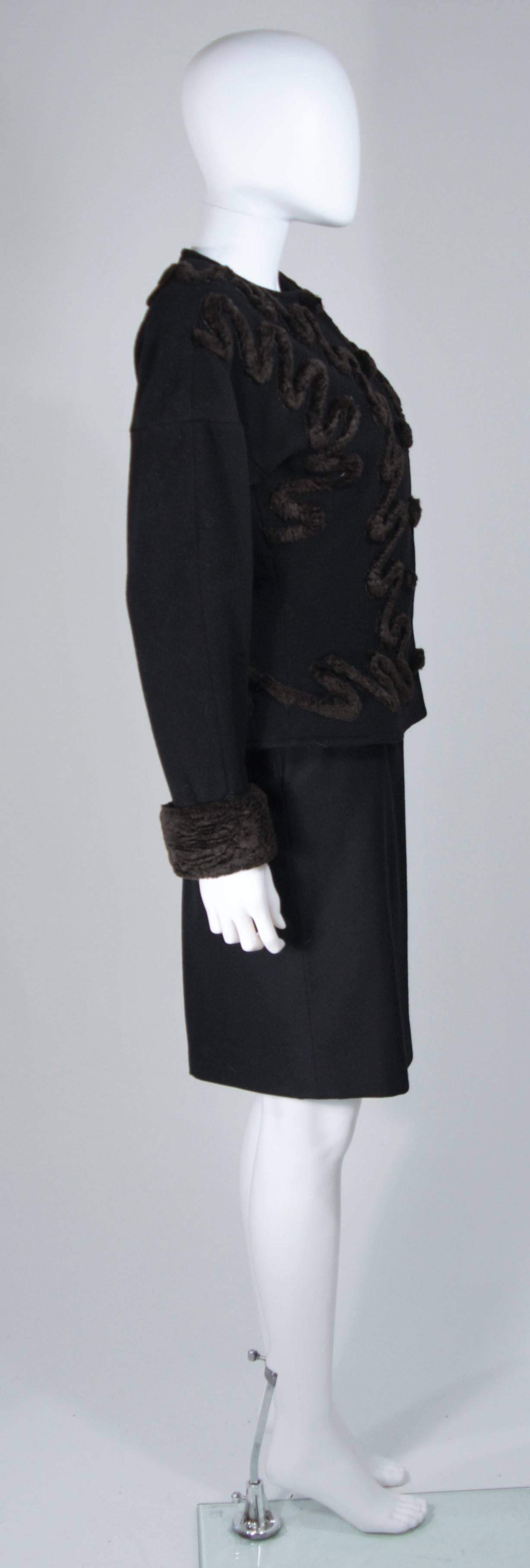 FENDI Circa 1980's Black Wool Skirt Suit with Faux Fur Applique Size 40 For Sale 3