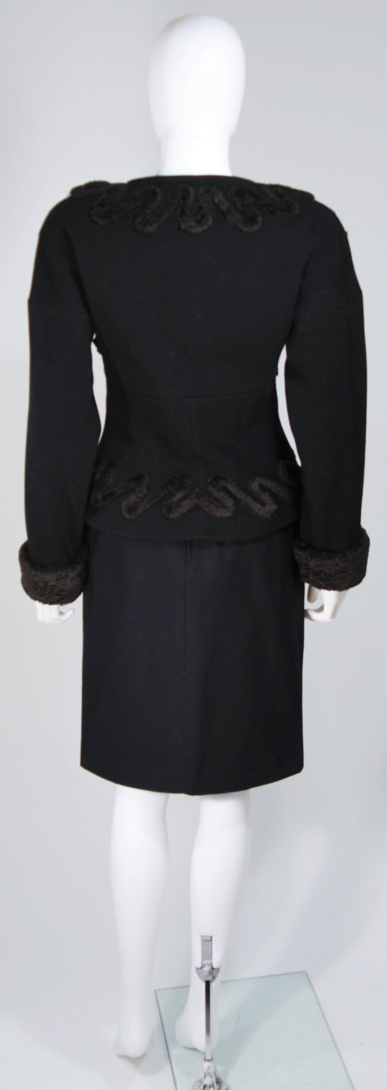 FENDI Circa 1980's Black Wool Skirt Suit with Faux Fur Applique Size 40 For Sale 4