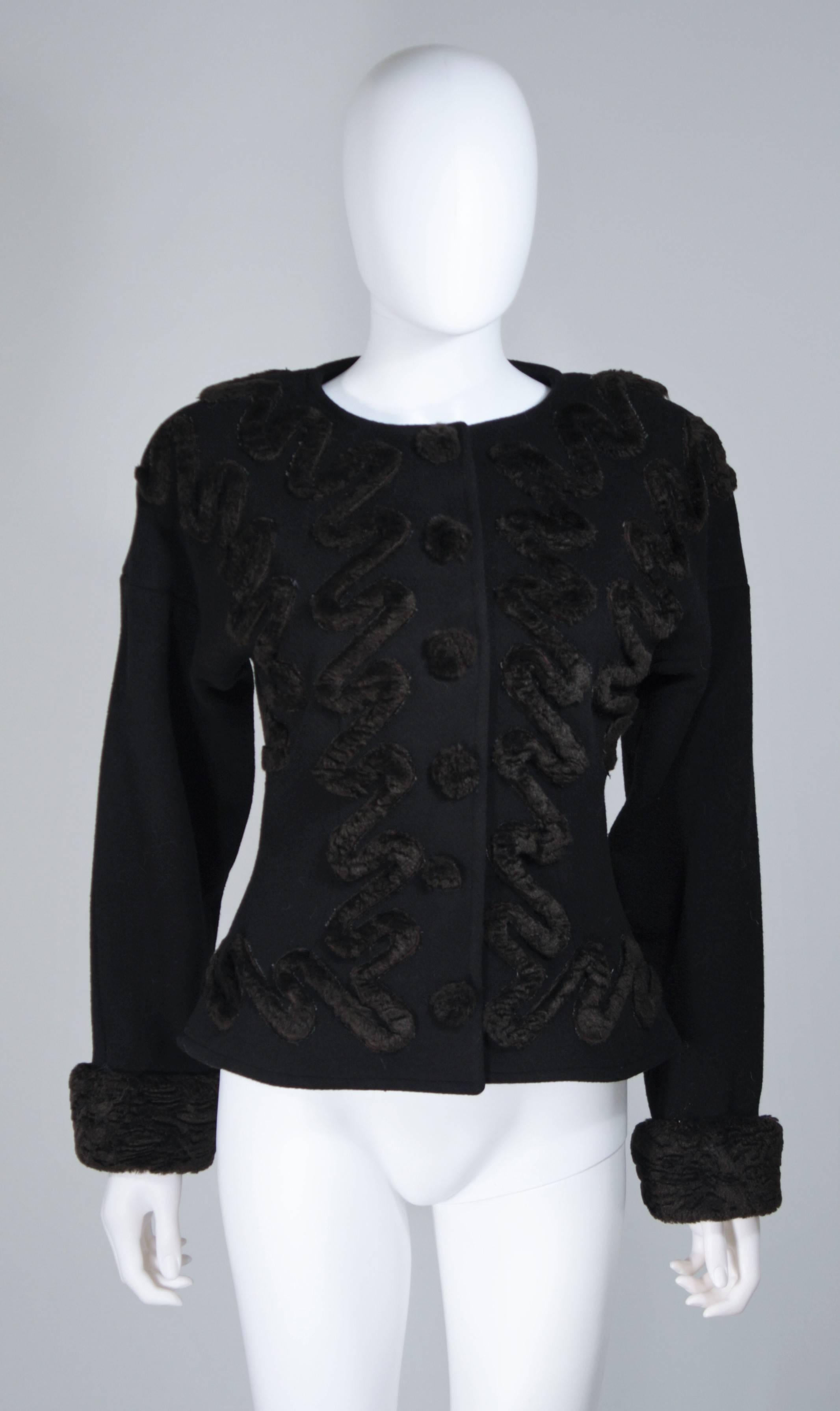 FENDI Circa 1980's Black Wool Skirt Suit with Faux Fur Applique Size 40 For Sale 5
