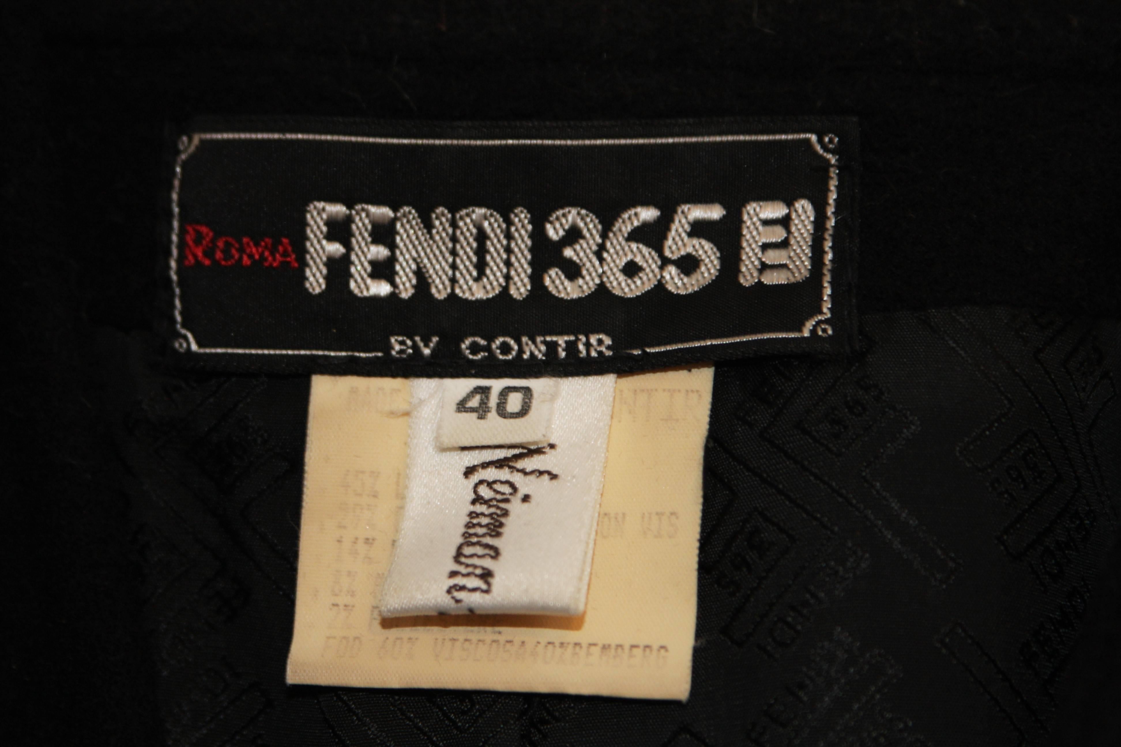 FENDI Circa 1980's Black Wool Skirt Suit with Faux Fur Applique Size 40 For Sale 6