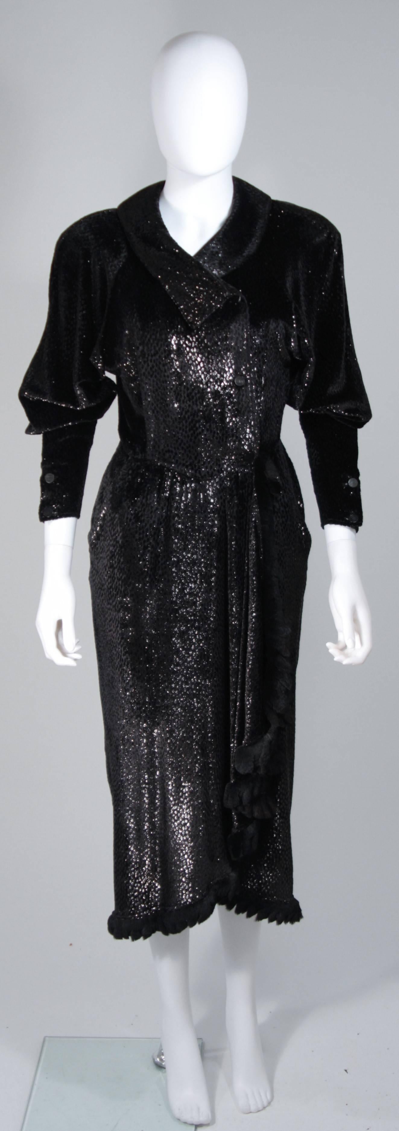 FENDI 365 Circa 1980's Black Reflective Velvet Texture Wrap Dress with Mink 42 In Excellent Condition In Los Angeles, CA