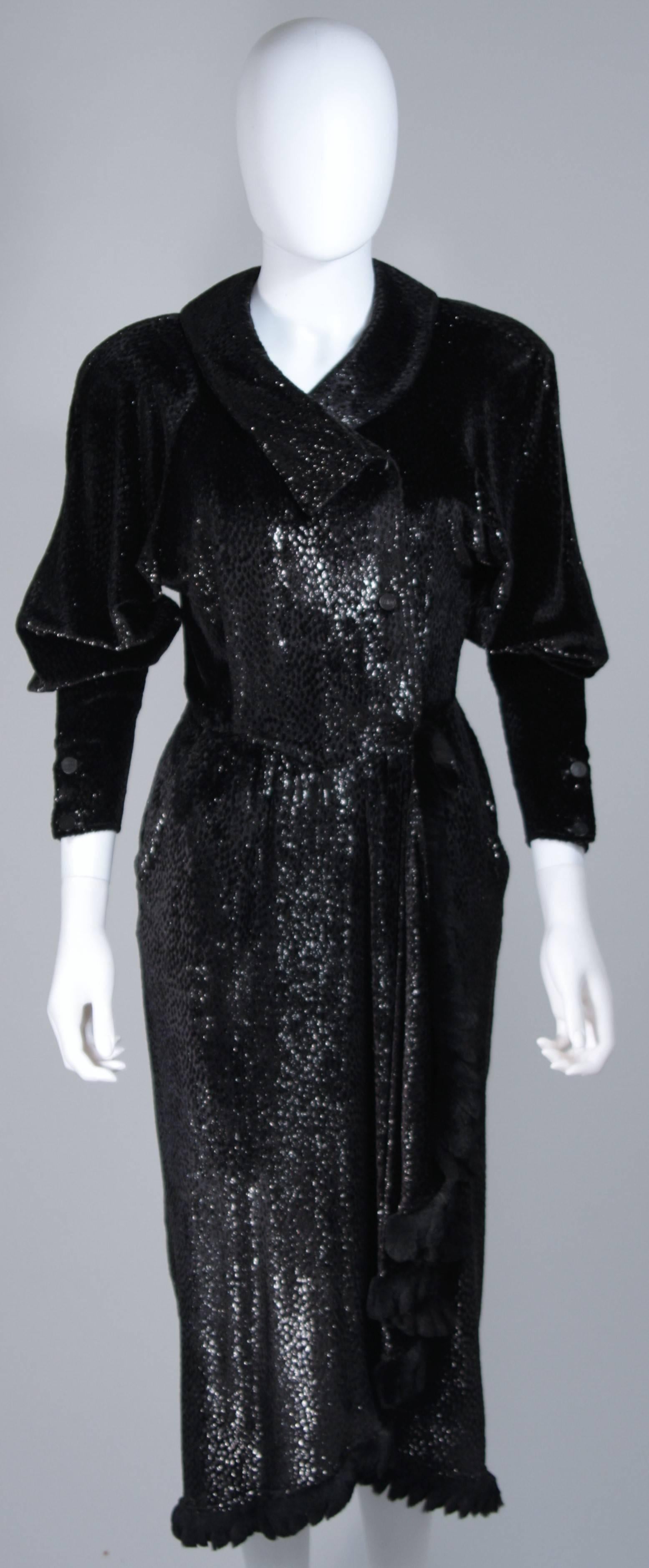 Women's FENDI 365 Circa 1980's Black Reflective Velvet Texture Wrap Dress with Mink 42