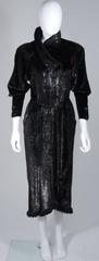 FENDI 365 Circa 1980's Black Reflective Velvet Texture Wrap Dress with Mink 42