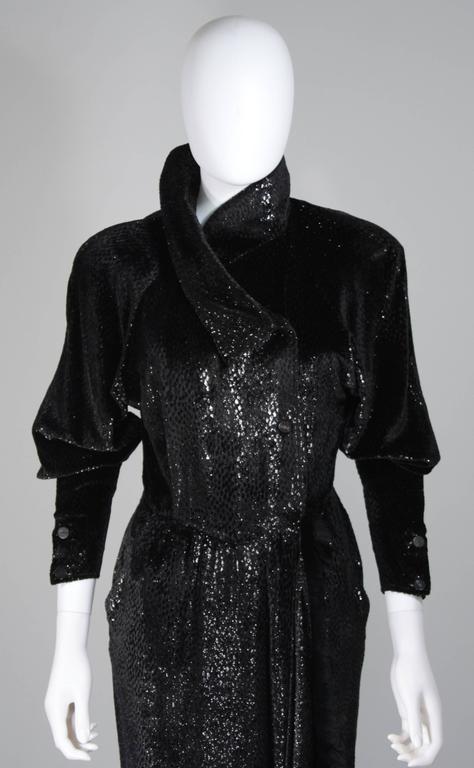 FENDI 365 Circa 1980's Black Reflective Velvet Texture Wrap Dress with ...