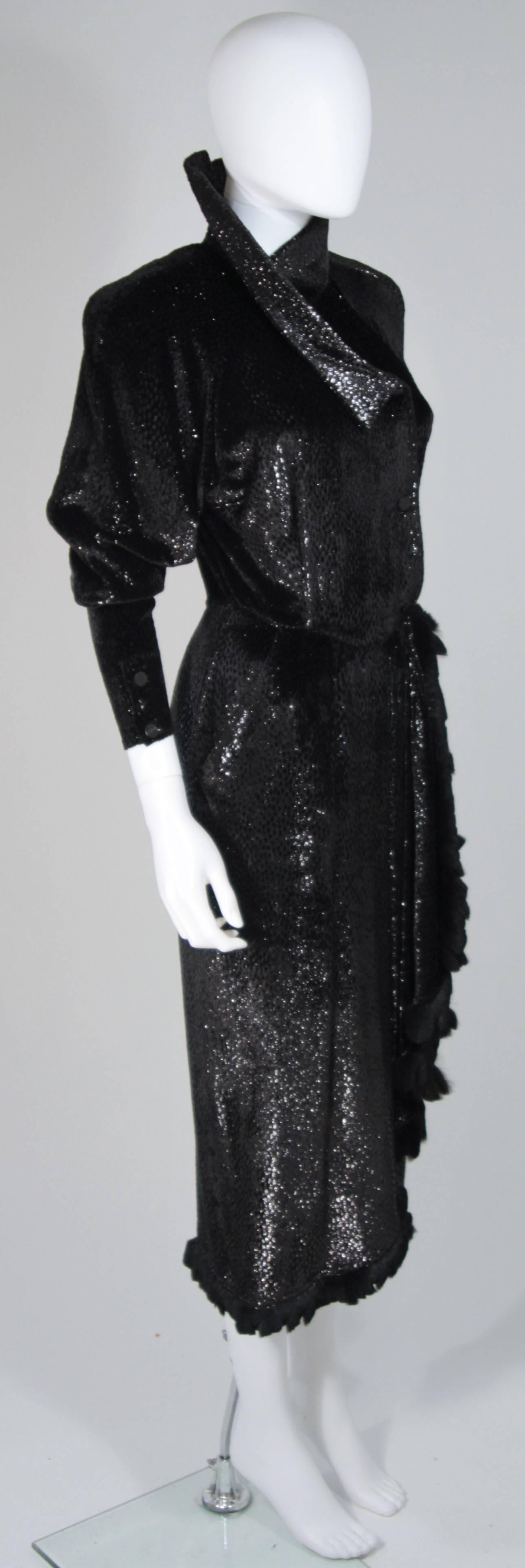 FENDI 365 Circa 1980's Black Reflective Velvet Texture Wrap Dress with Mink 42 1