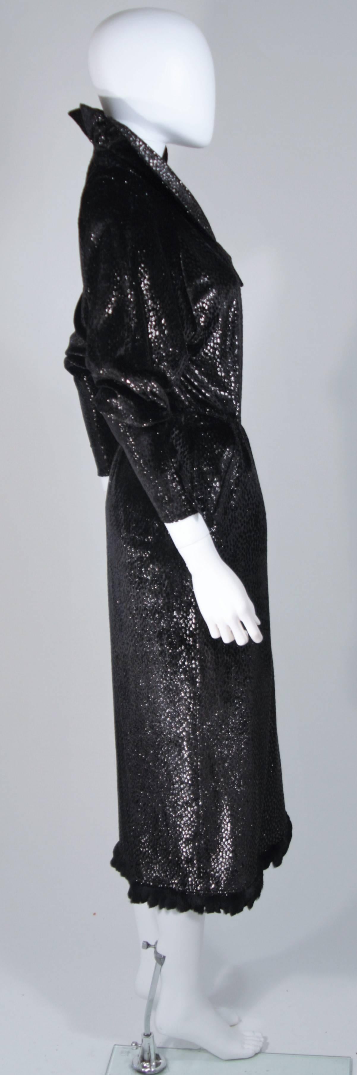 FENDI 365 Circa 1980's Black Reflective Velvet Texture Wrap Dress with Mink 42 2