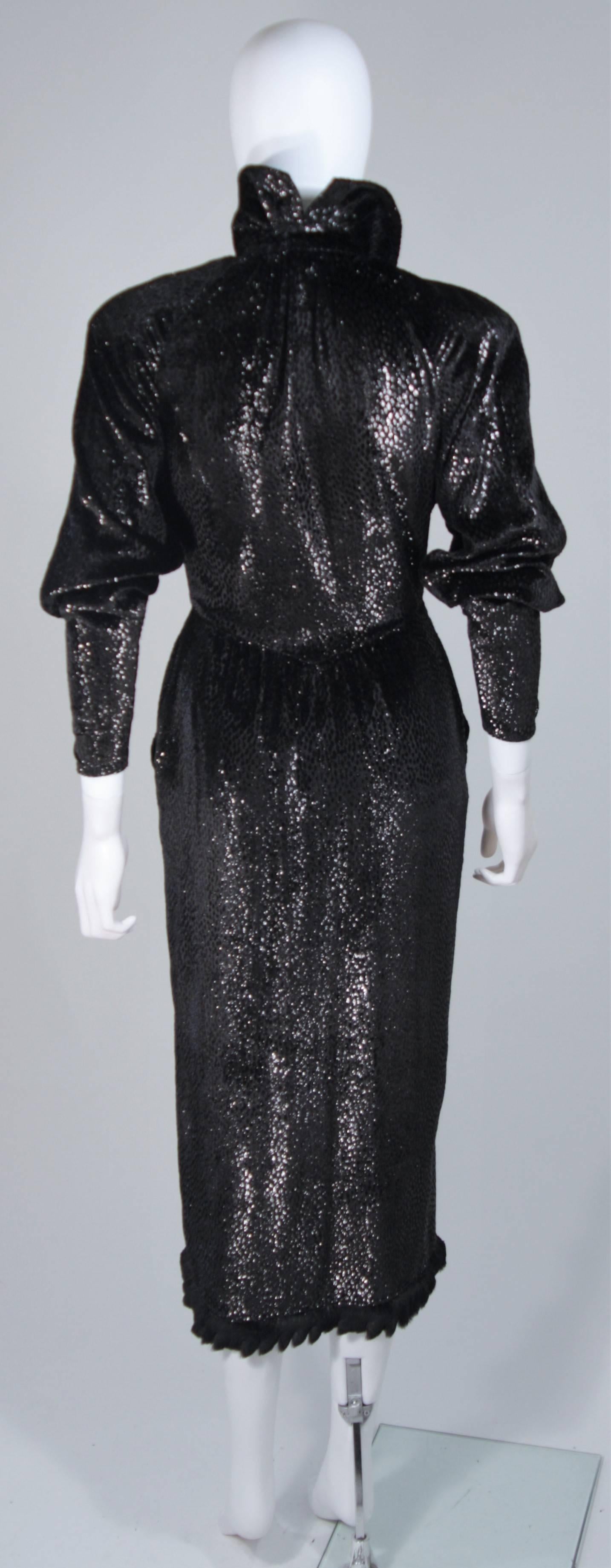 FENDI 365 Circa 1980's Black Reflective Velvet Texture Wrap Dress with Mink 42 3