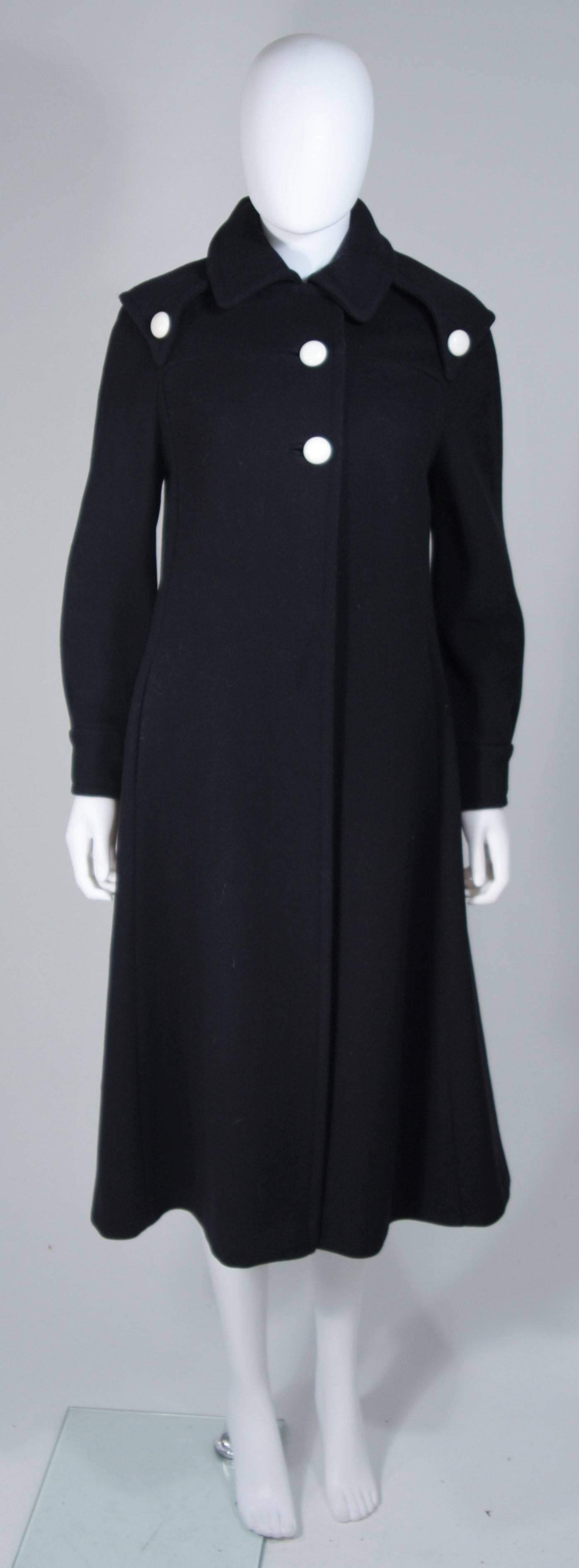 Black CUDDLE COAT 1980's Attributed Navy Wool Coat with White Button Detail Size 6-8 For Sale