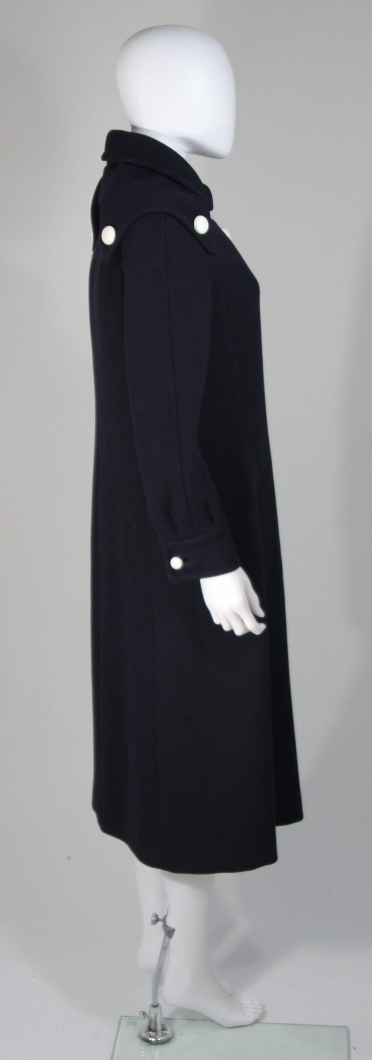CUDDLE COAT 1980's Attributed Navy Wool Coat with White Button Detail Size 6-8 For Sale 1