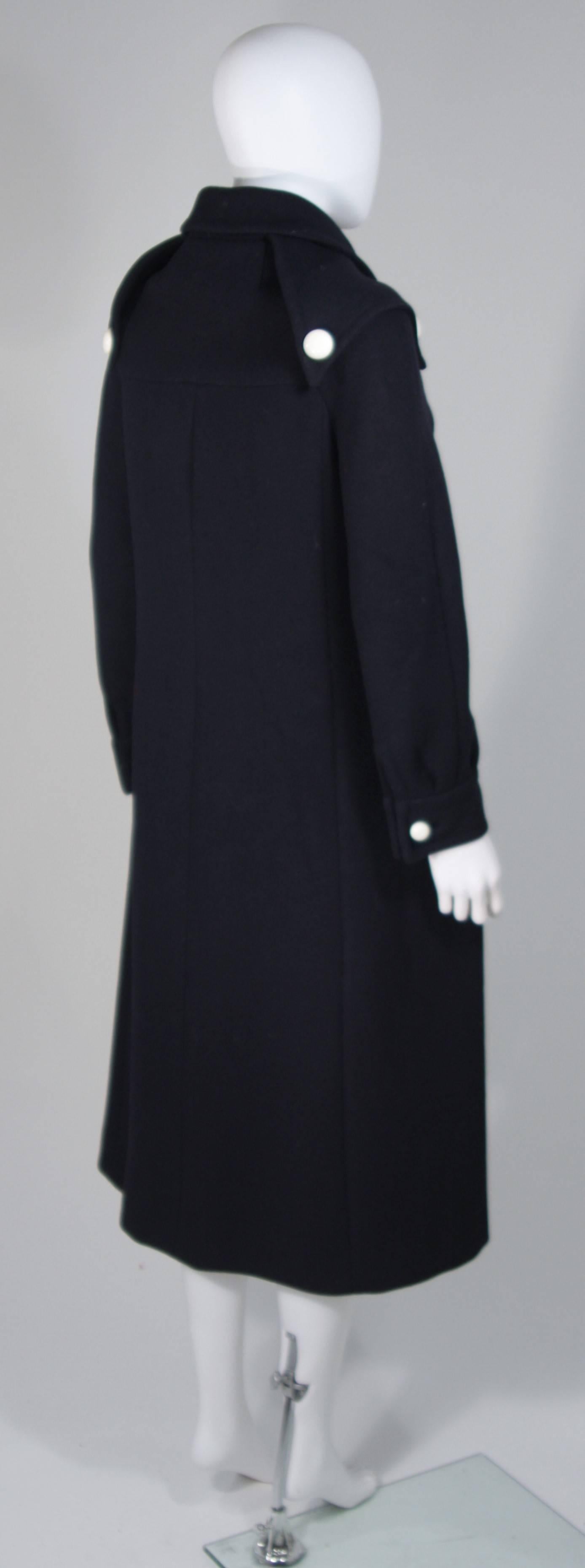 CUDDLE COAT 1980's Attributed Navy Wool Coat with White Button Detail Size 6-8 For Sale 2