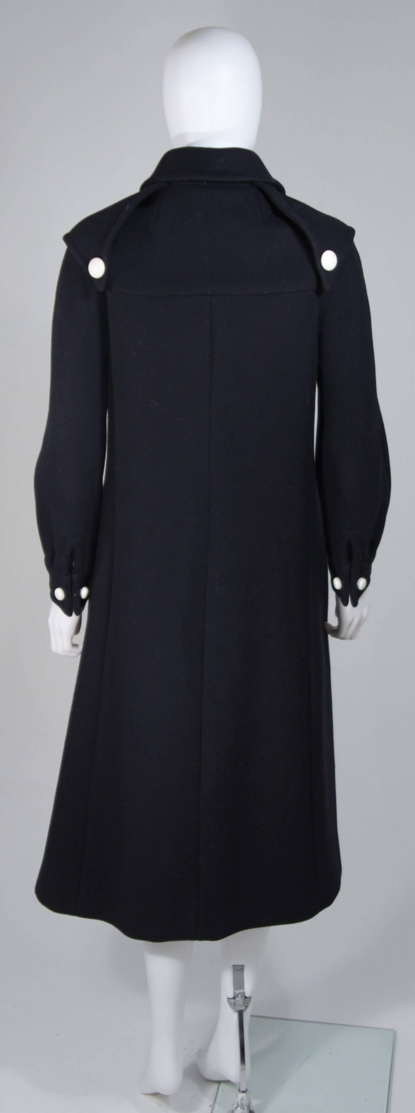 CUDDLE COAT 1980's Attributed Navy Wool Coat with White Button Detail Size 6-8 For Sale 3