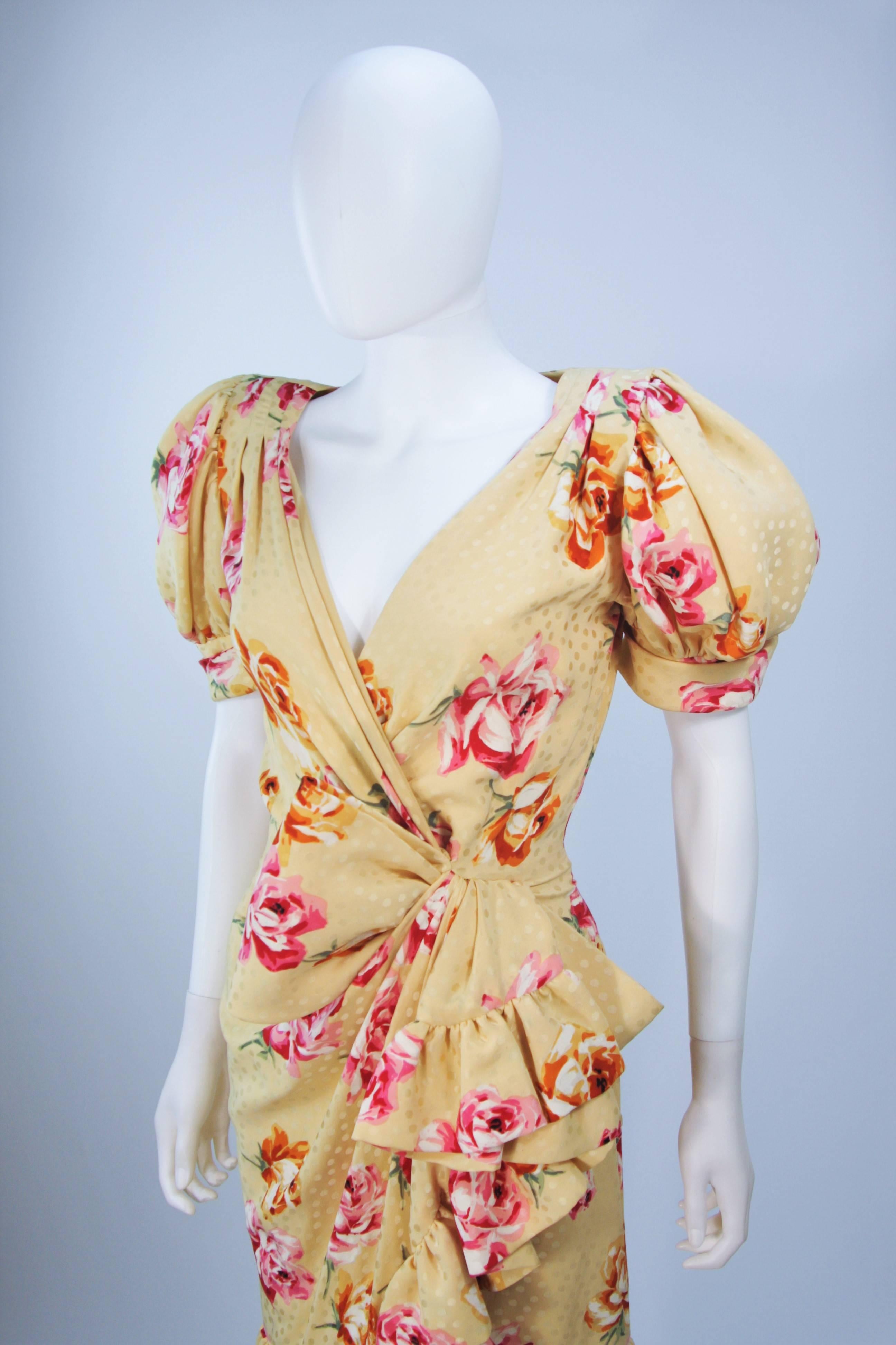 ANDREA ODICINI 1980s Yellow Silk Floral Print Dress with Large Bow Size 4-6 In Excellent Condition In Los Angeles, CA