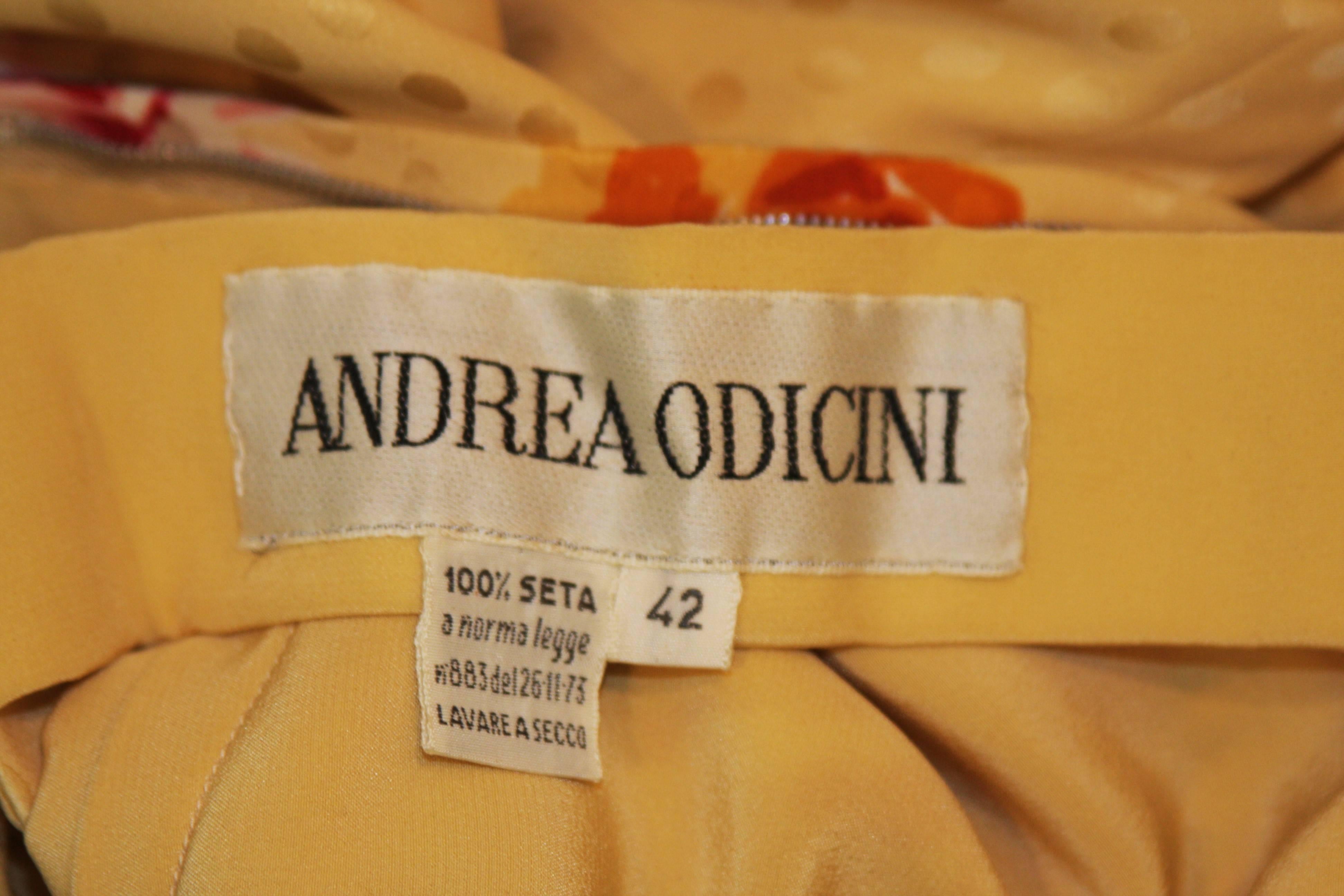 ANDREA ODICINI 1980s Yellow Silk Floral Print Dress with Large Bow Size 4-6 5