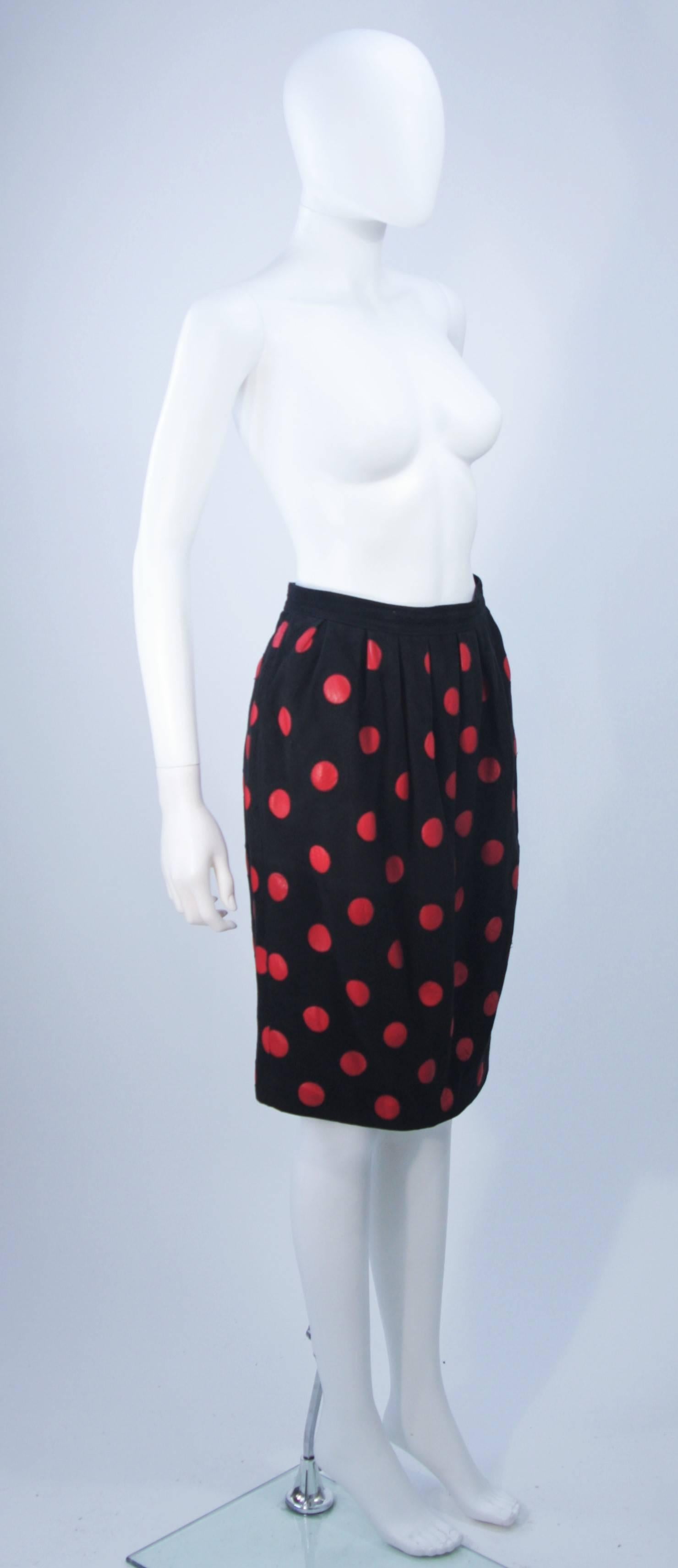 Women's VALENTINO Black Suede Skirt with Red Leather Polka Dots Size 4-6 For Sale