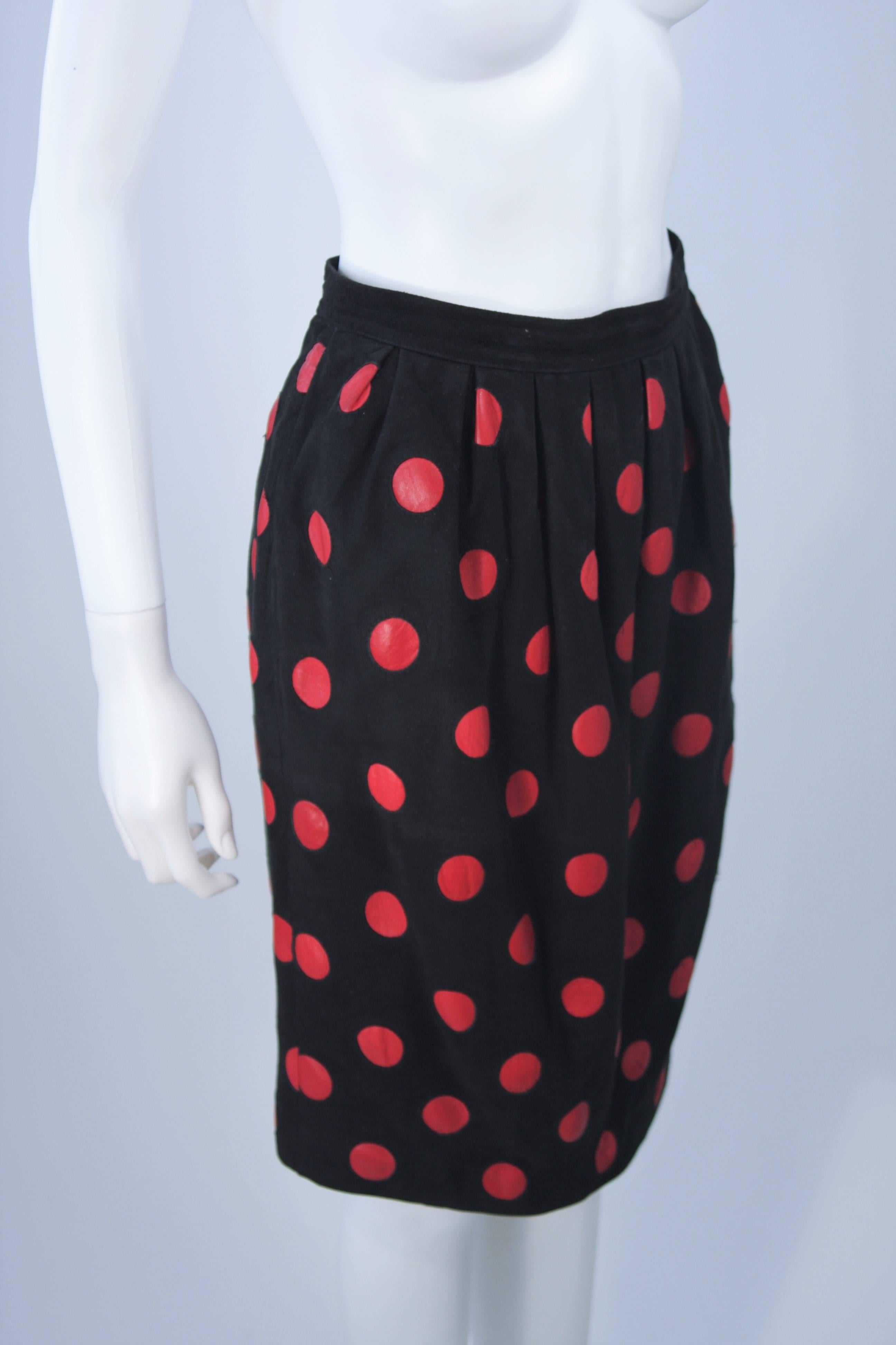 VALENTINO Black Suede Skirt with Red Leather Polka Dots Size 4-6 For Sale 1