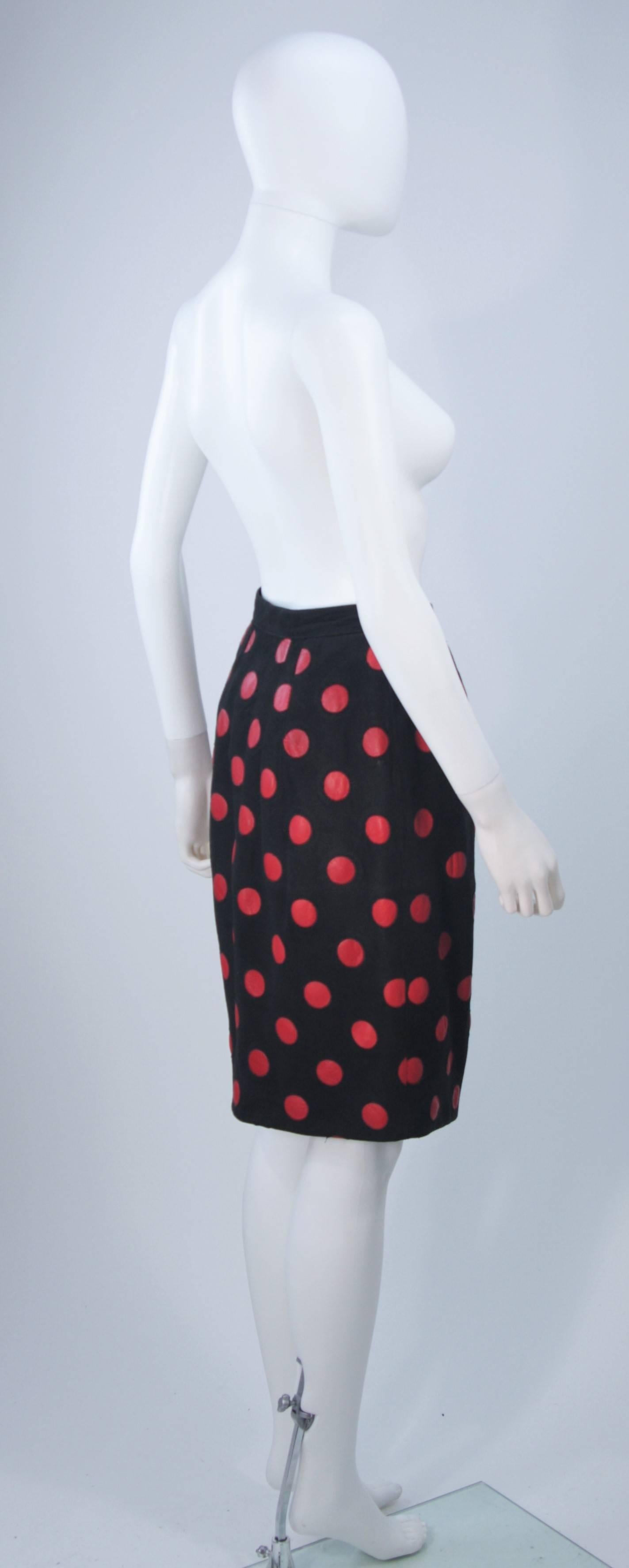 VALENTINO Black Suede Skirt with Red Leather Polka Dots Size 4-6 For Sale 2