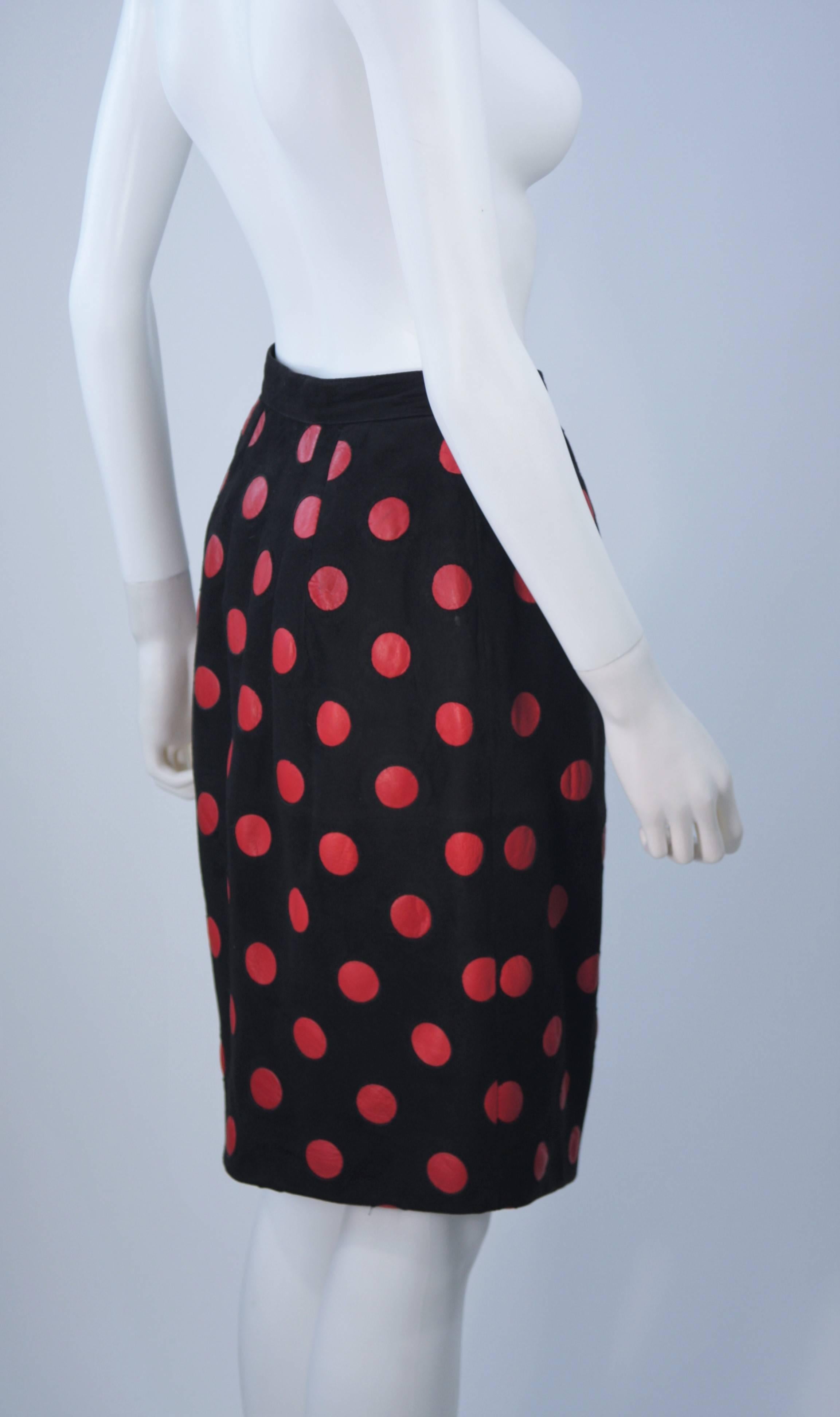 VALENTINO Black Suede Skirt with Red Leather Polka Dots Size 4-6 For Sale 3