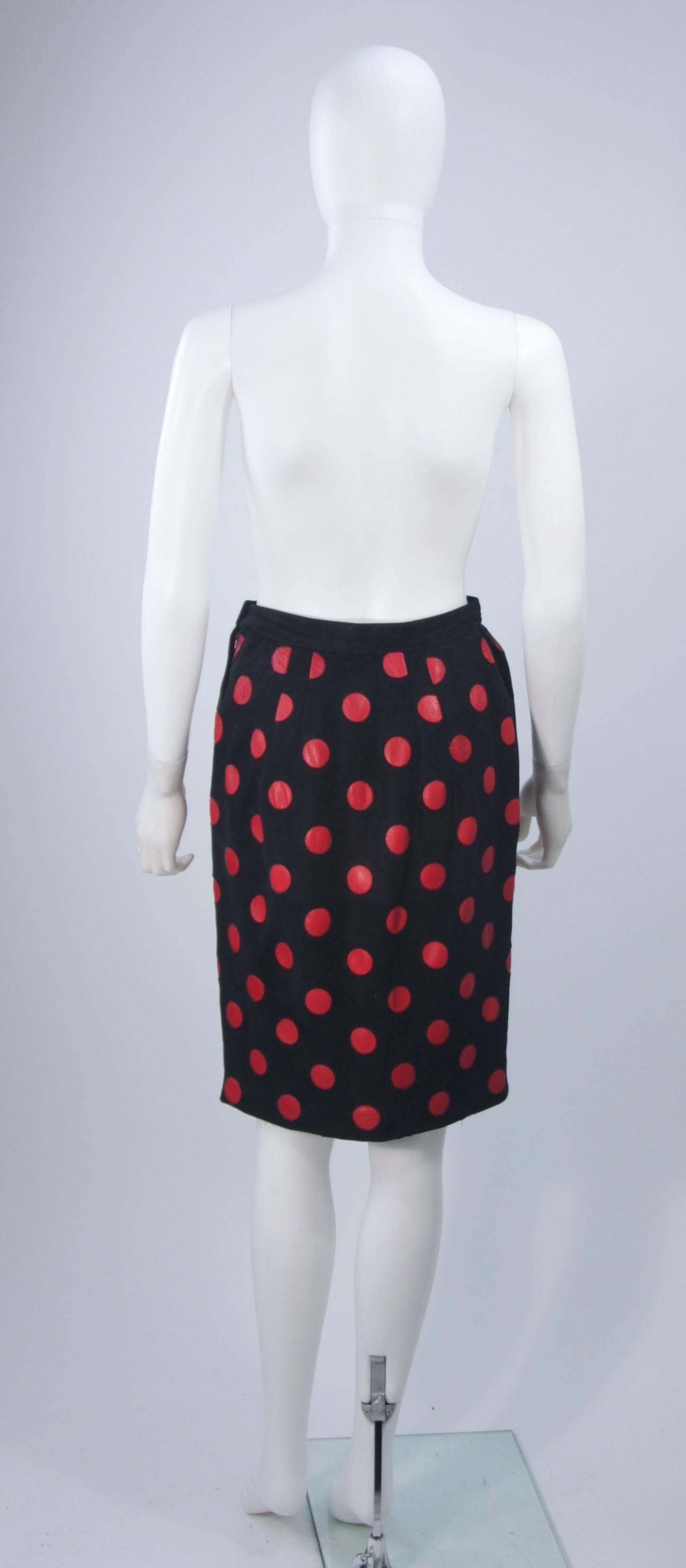 VALENTINO Black Suede Skirt with Red Leather Polka Dots Size 4-6 For Sale 4