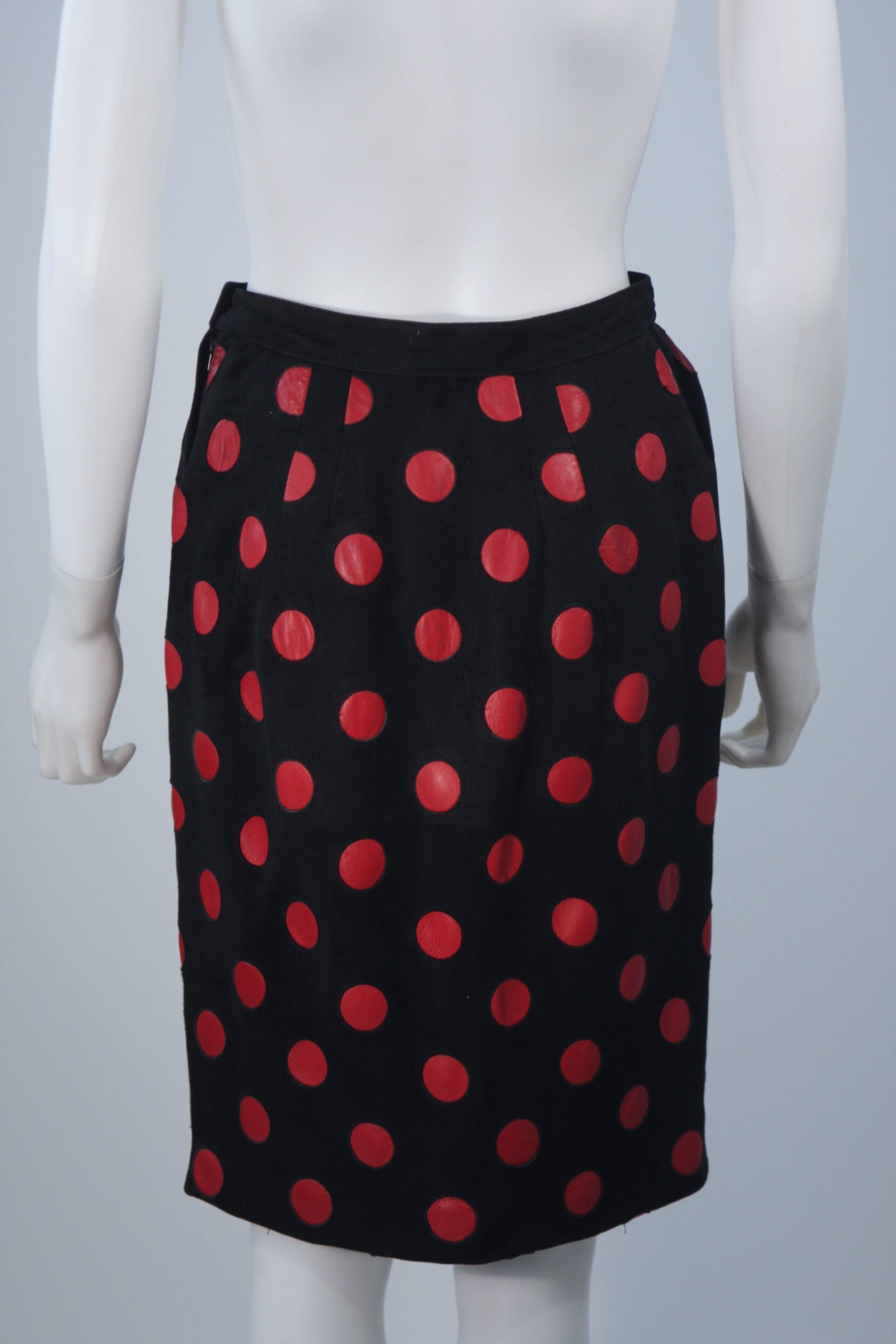 VALENTINO Black Suede Skirt with Red Leather Polka Dots Size 4-6 For Sale 5