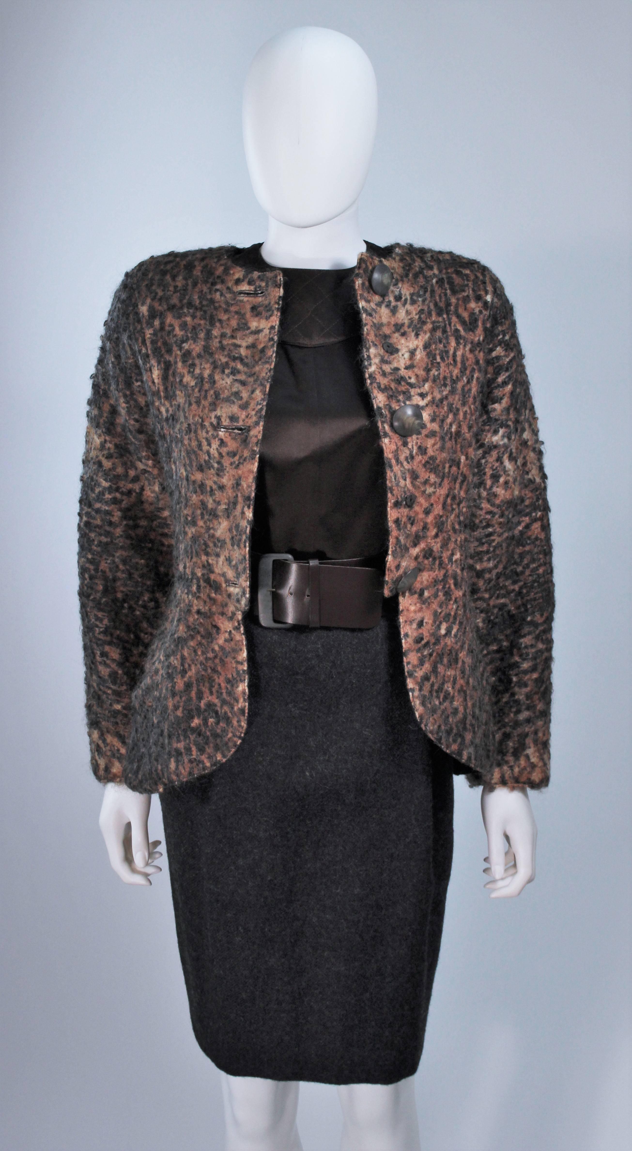 afternoon ensemble comprising coat blouse and skirt in wool mohair boucle