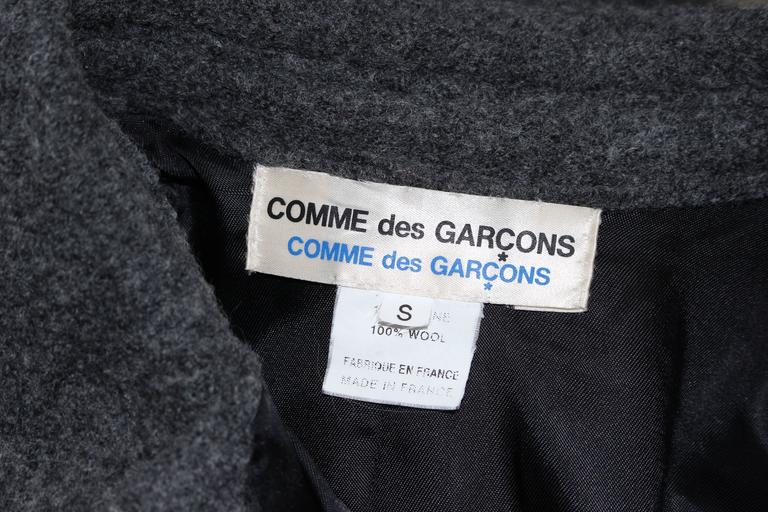 COMMES DES GARCON Grey Boiled Wool Coat Size S For Sale at 1stDibs