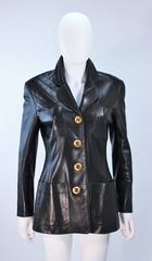 CHANEL Black Leather Jacket with Quilted Accent and Gold Buttons Size 8