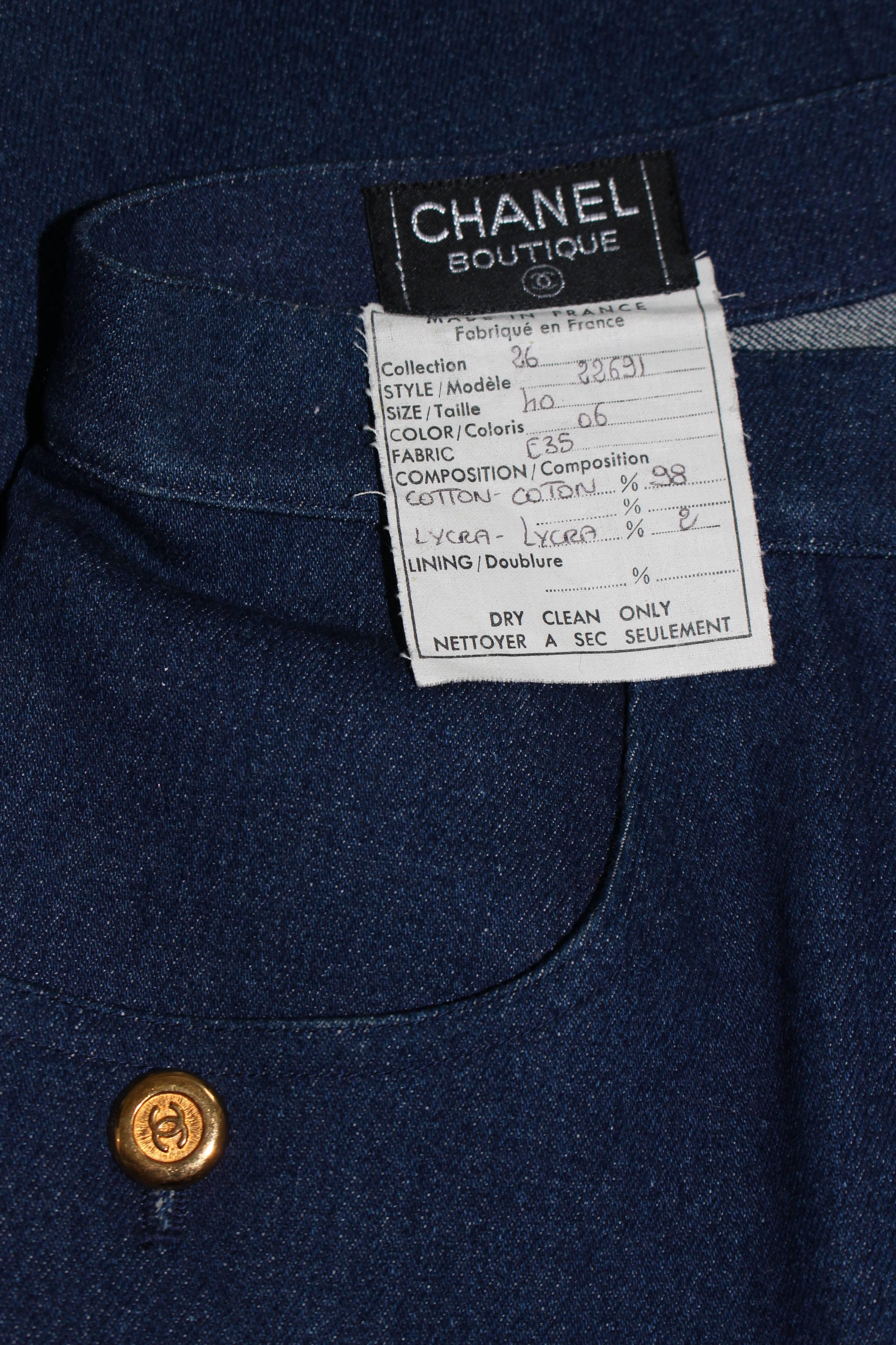 CHANEL Stretch Denim Skirt with Buttons Size 6 at 1stDibs