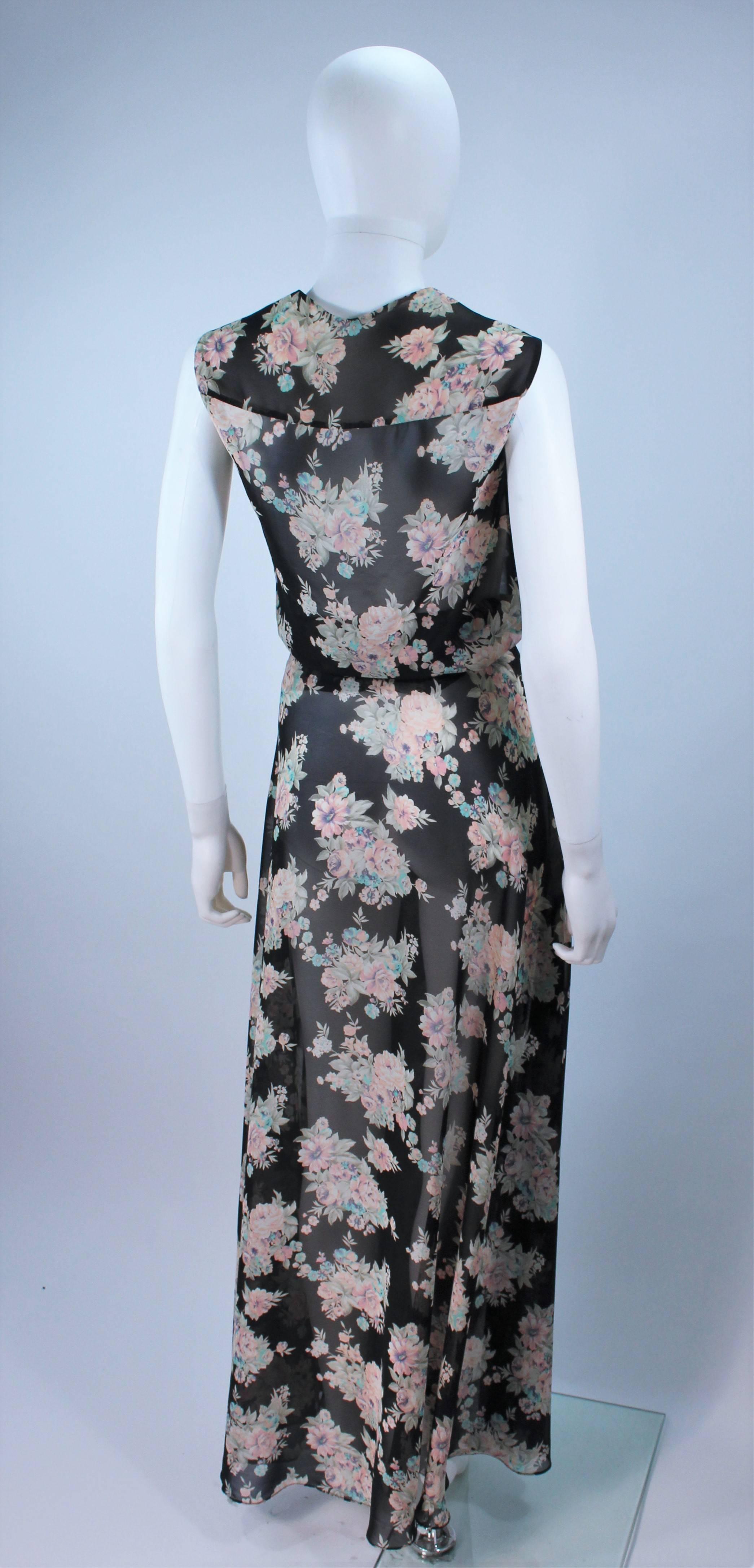 ELIZABETH MASON COUTURE Chiffon Floral Blouse, Skirt, and Belt For Sale 2