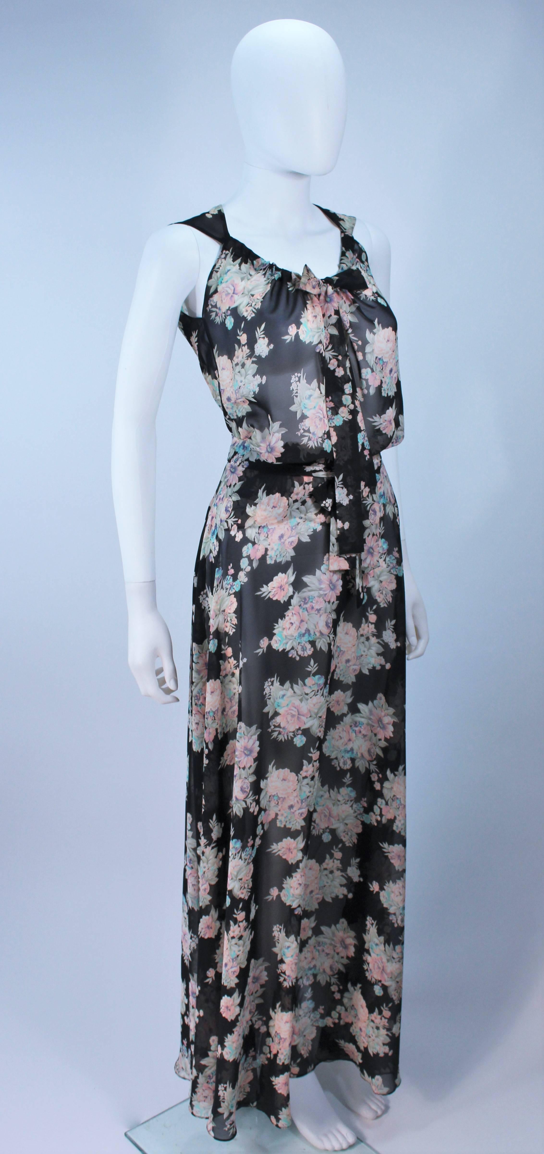 Black ELIZABETH MASON COUTURE Chiffon Floral Blouse, Skirt, and Belt For Sale