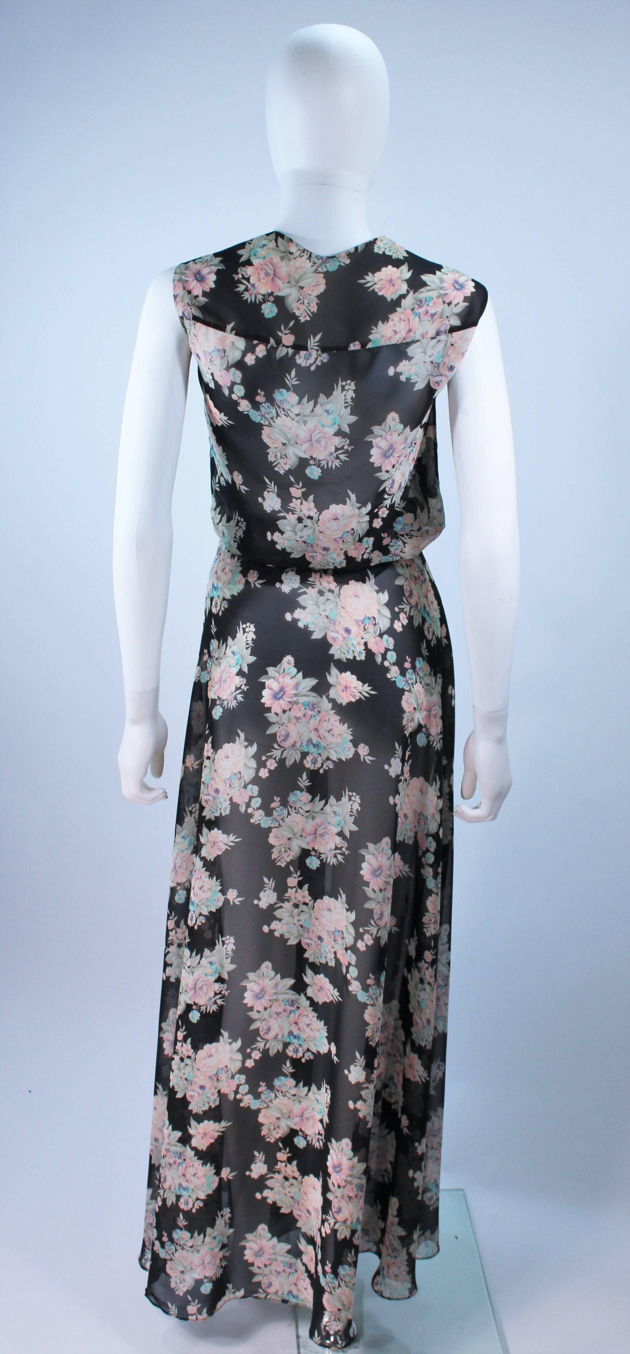 ELIZABETH MASON COUTURE Chiffon Floral Blouse, Skirt, and Belt For Sale 1