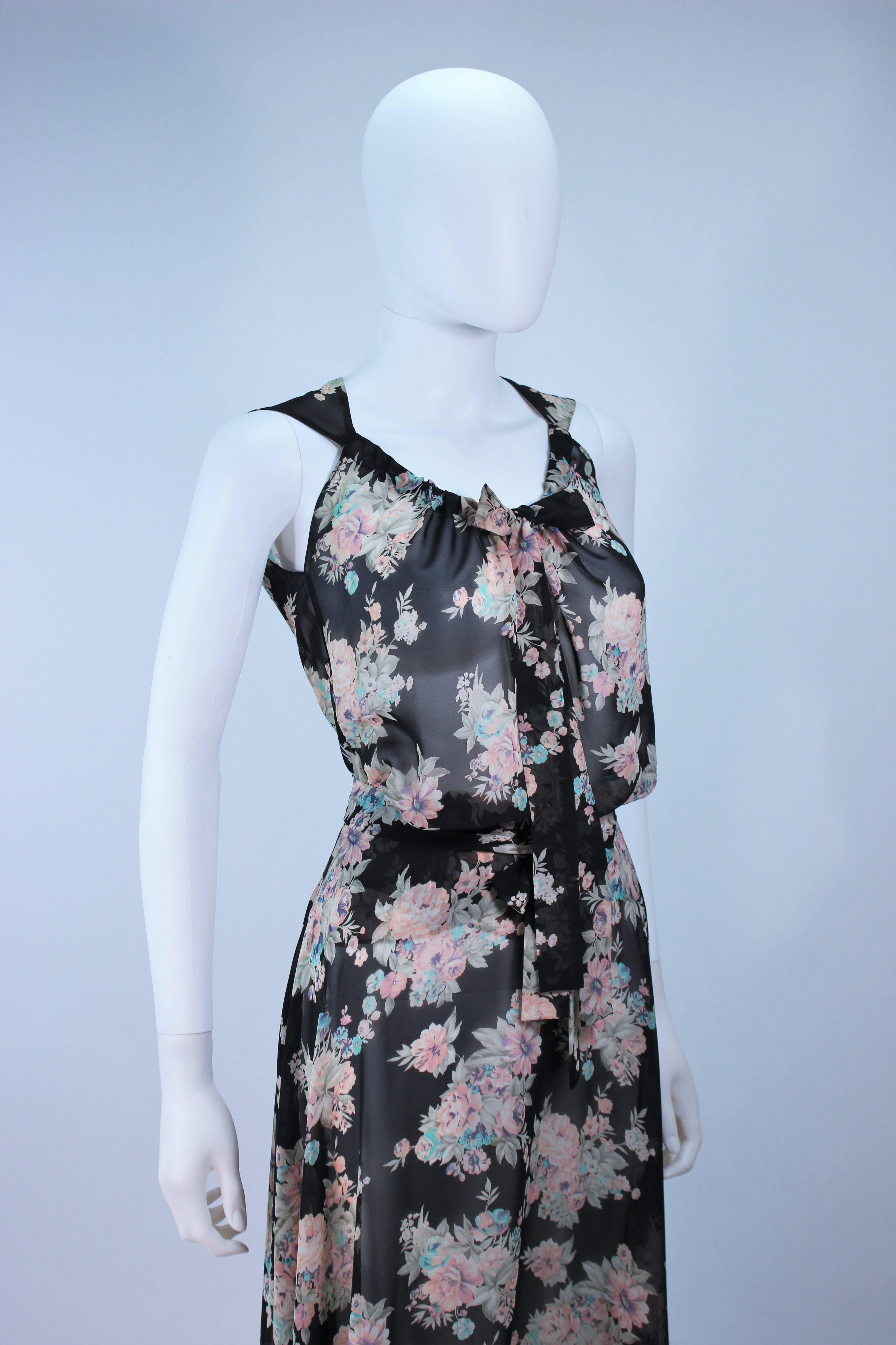 ELIZABETH MASON COUTURE Chiffon Floral Blouse, Skirt, and Belt In New Condition For Sale In Los Angeles, CA