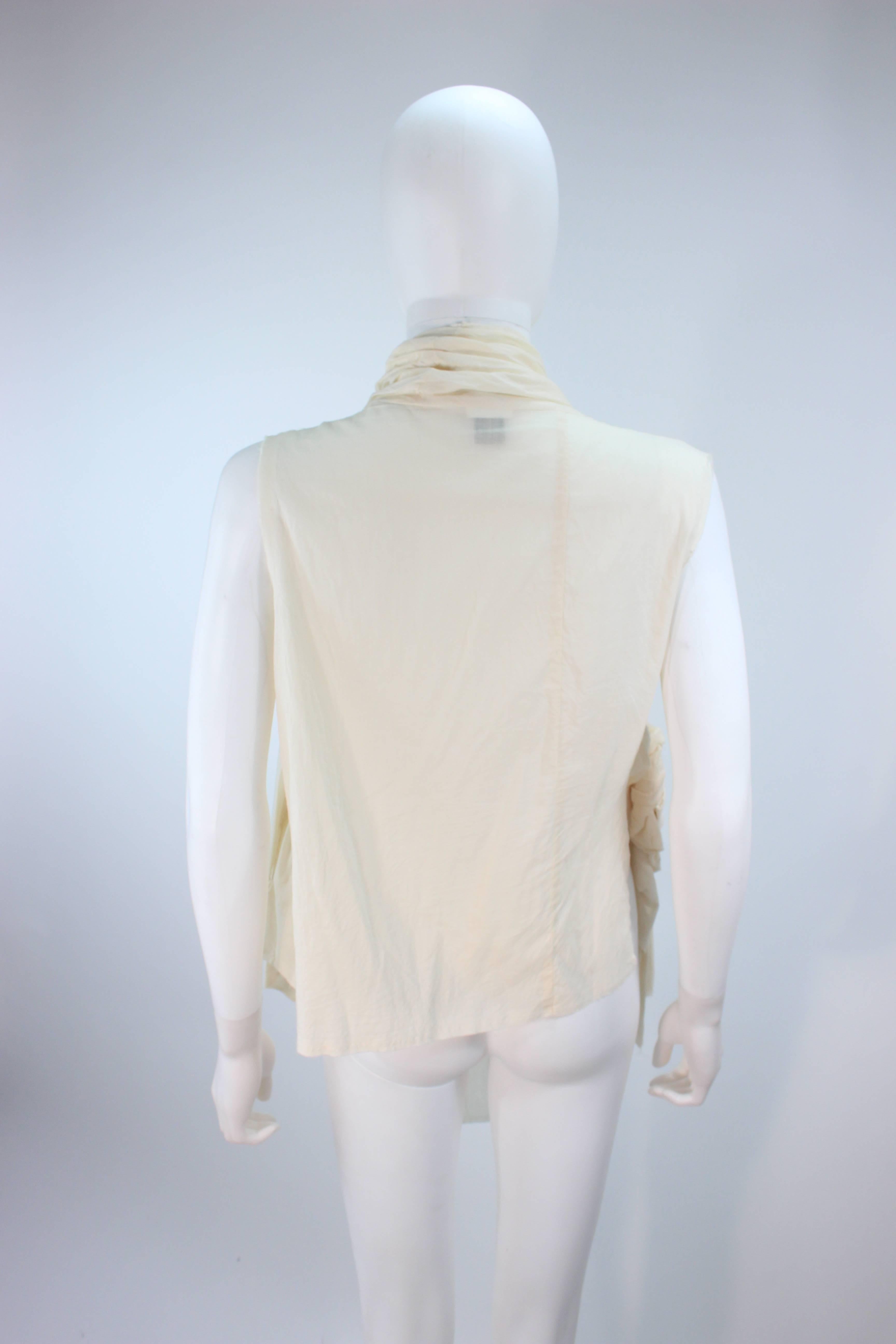 COMME DES GARÇONS Off White Cotton Drape Style Blouse with Floral Applique M  3