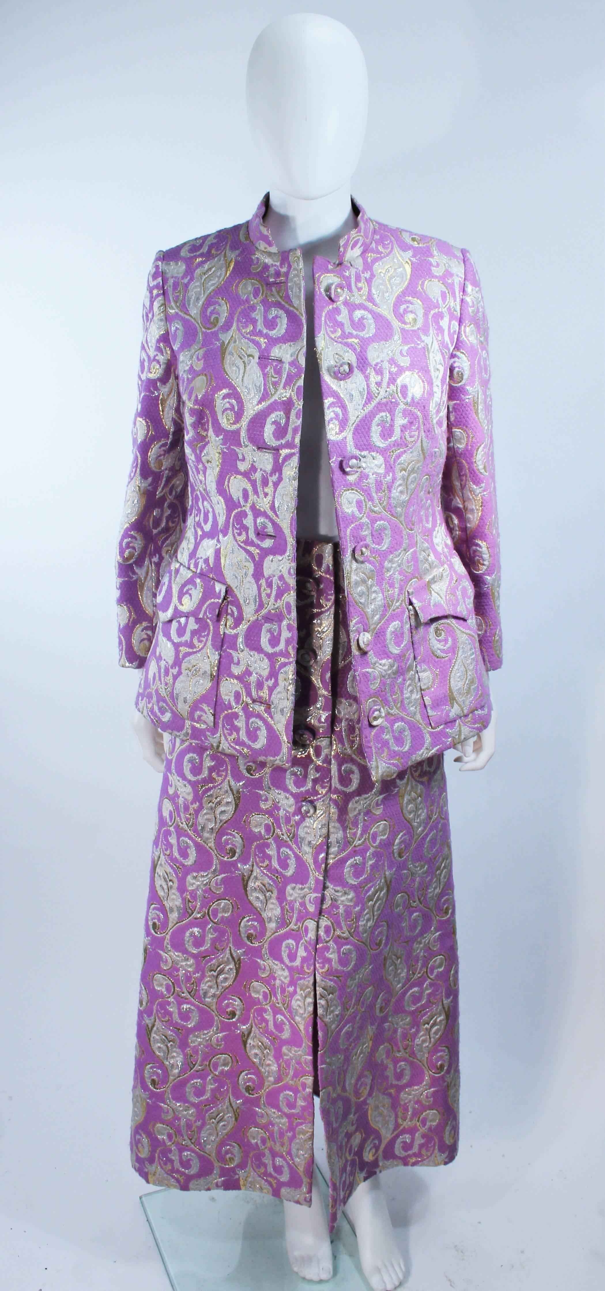 Gray Purple 1960's Wool Metallic Brocade Ensemble with Maxi Skirt Size 10 For Sale