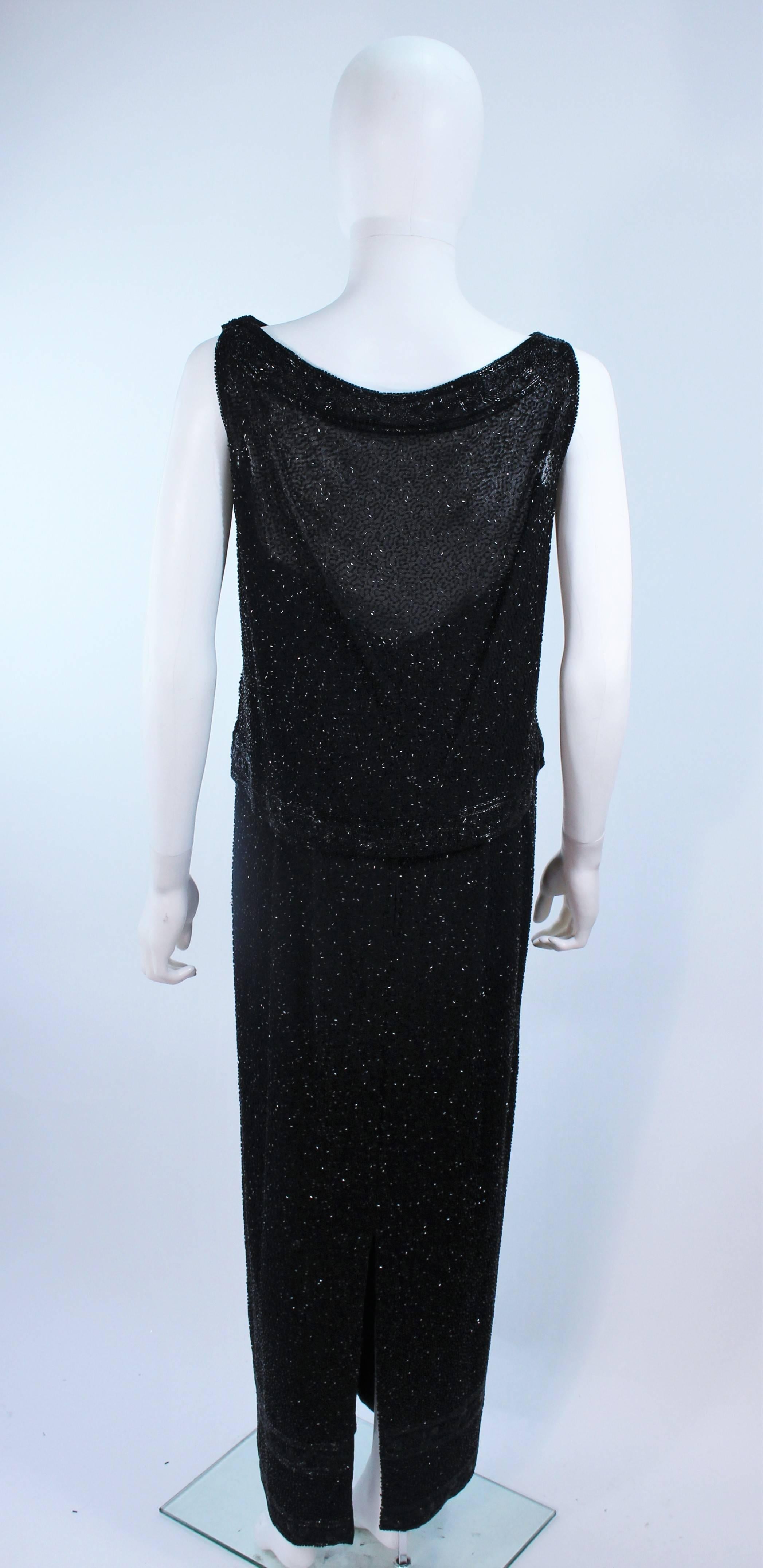 CEIL CHAPMAN Black Beaded Two Piece Evening Gown Size 4 6 For Sale 3