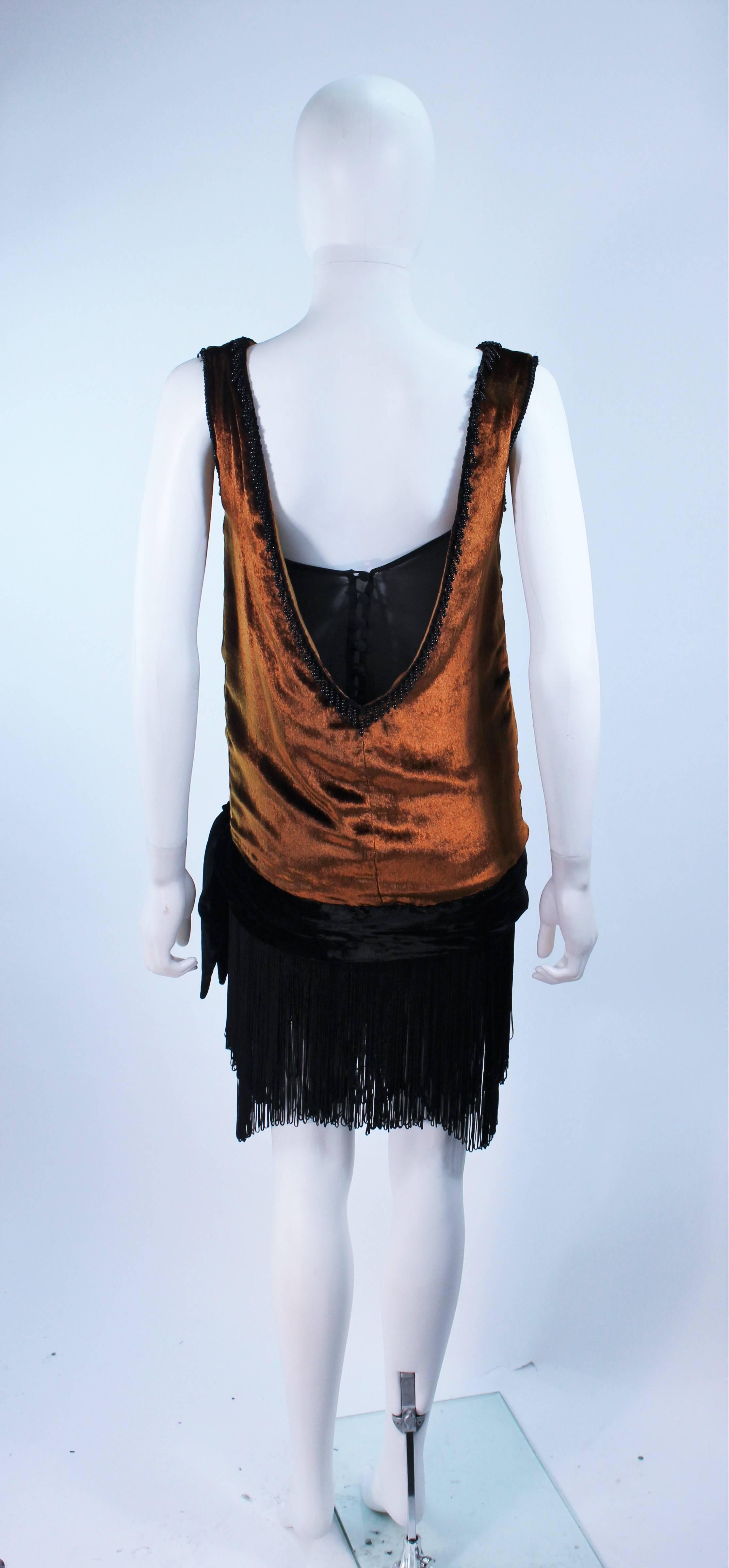 DAVID FIELDEN Orange Velvet Cocktail Dress with Beaded Fringe Size 2 For Sale 4