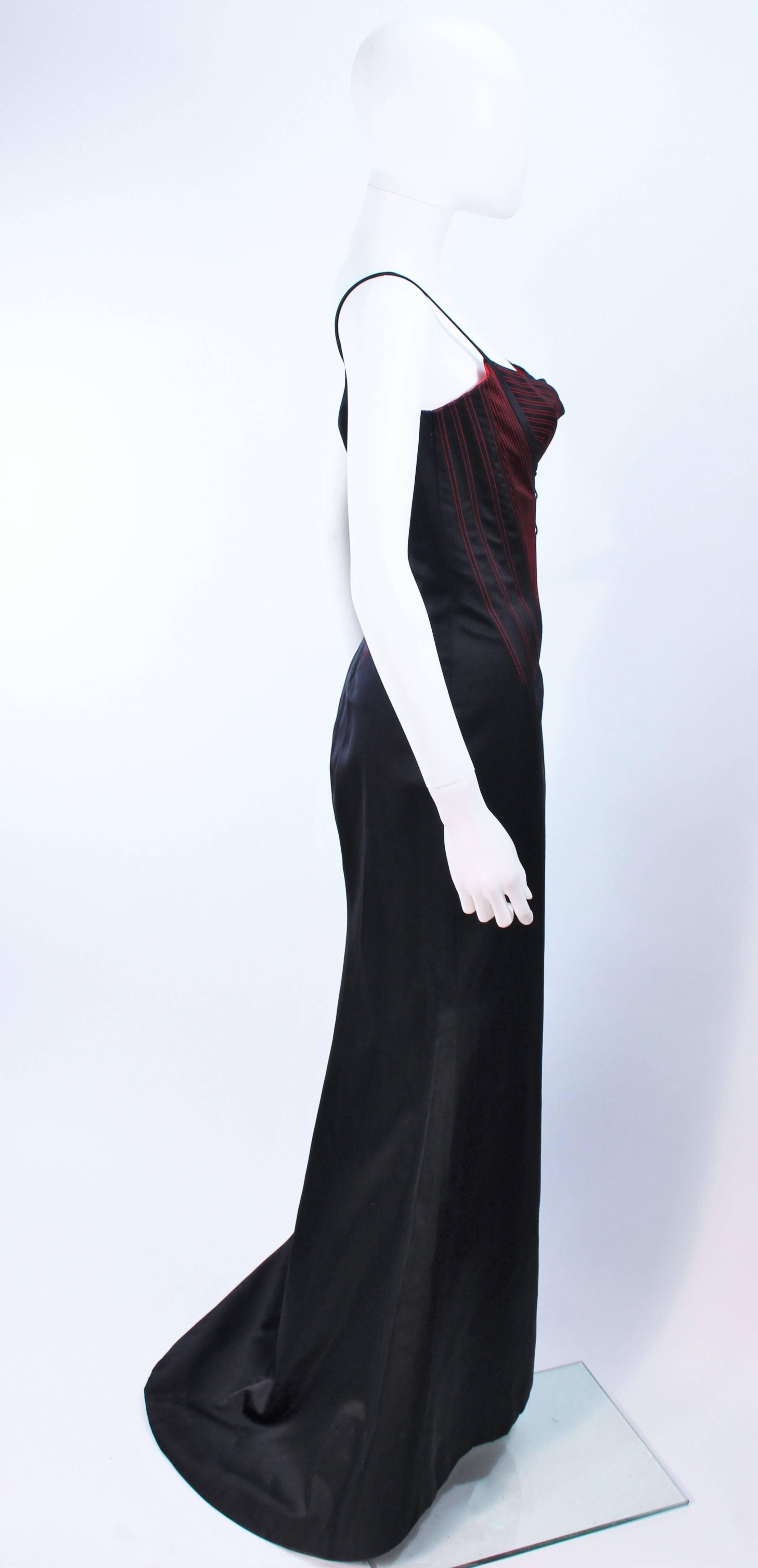RICHARD TYLER Silk Corset Gown with Red Accents Size 12 14 In Excellent Condition In Los Angeles, CA