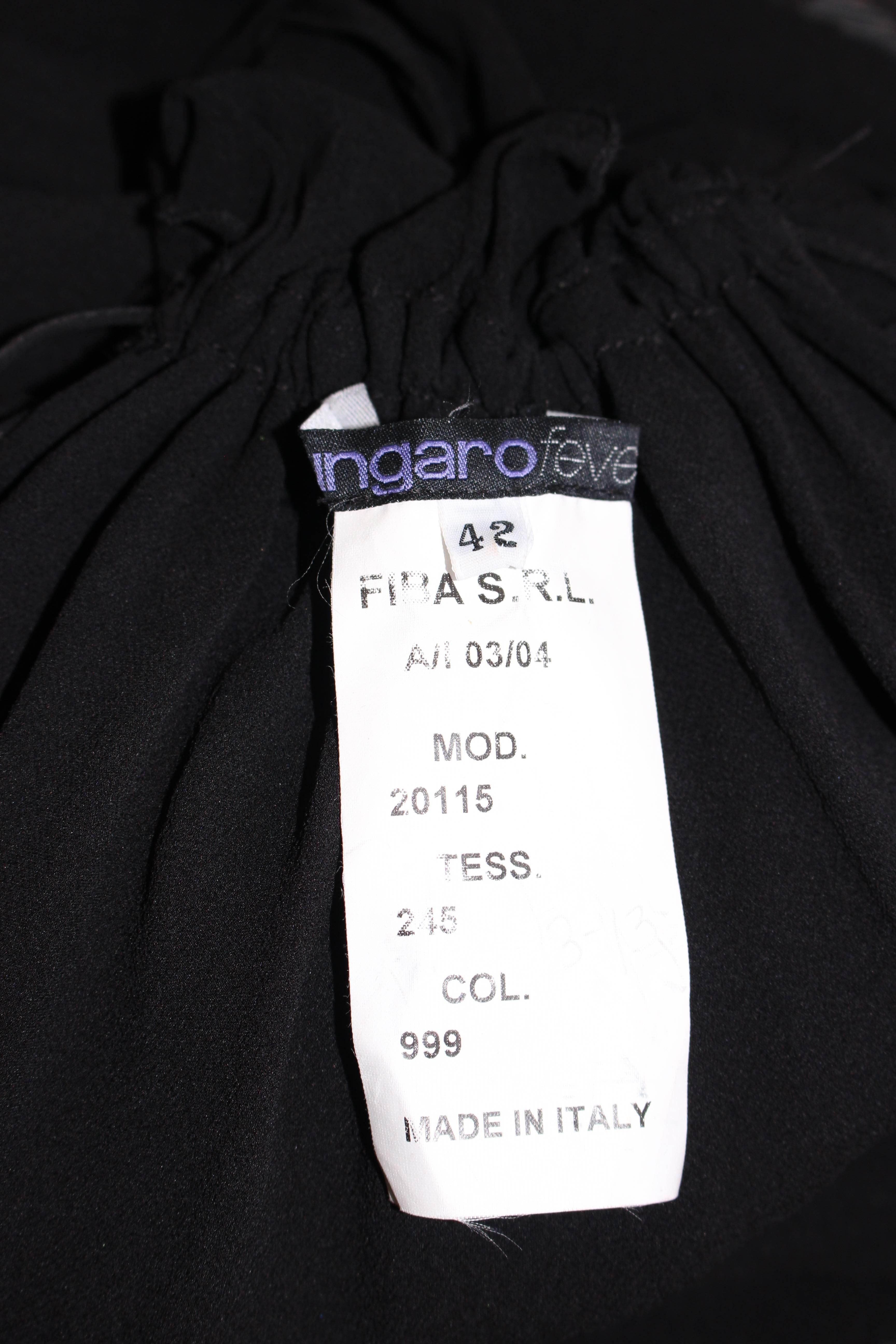 UNGARO FEVER Black Silk Chiffon Bias Cut Halter Dress with Ruffle Size 42 4