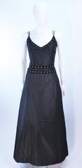 BADLEY MISCHKA Black Satin Beaded Gown with Rhinestone Accents Size 4