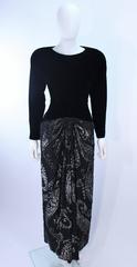 FRANK TIGNINO Velvet and Silk Lame Black & Silver Gown Size 6