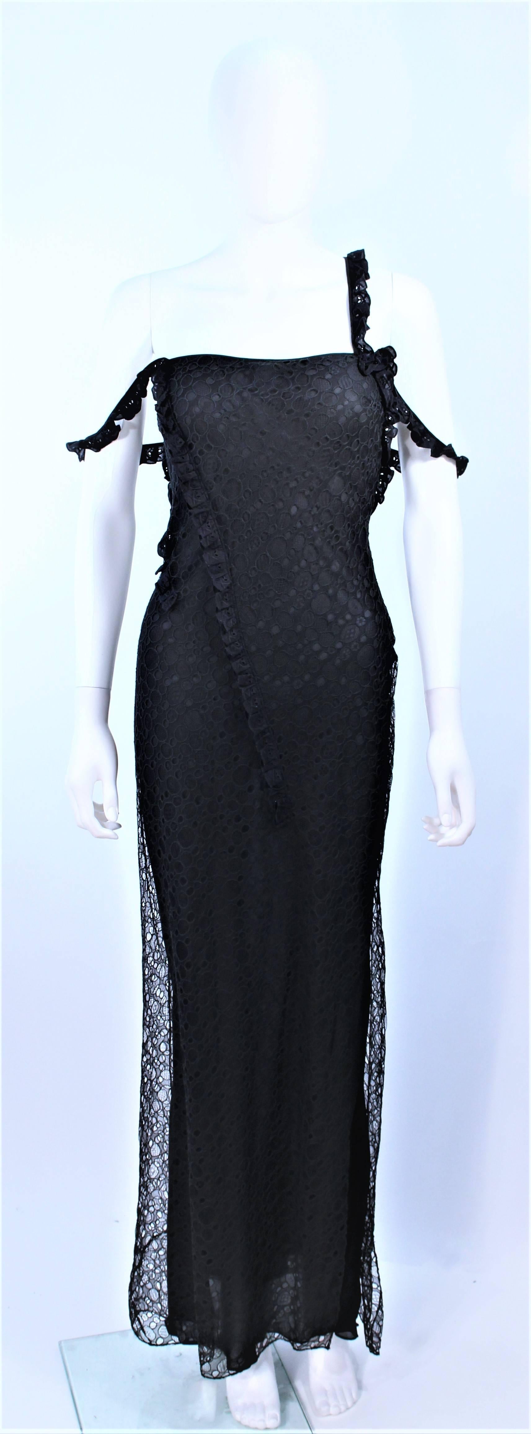 JOHN GALLIANO Black Silk Eyelet Lace Bias Gown Size 6 40 In Excellent Condition In Los Angeles, CA