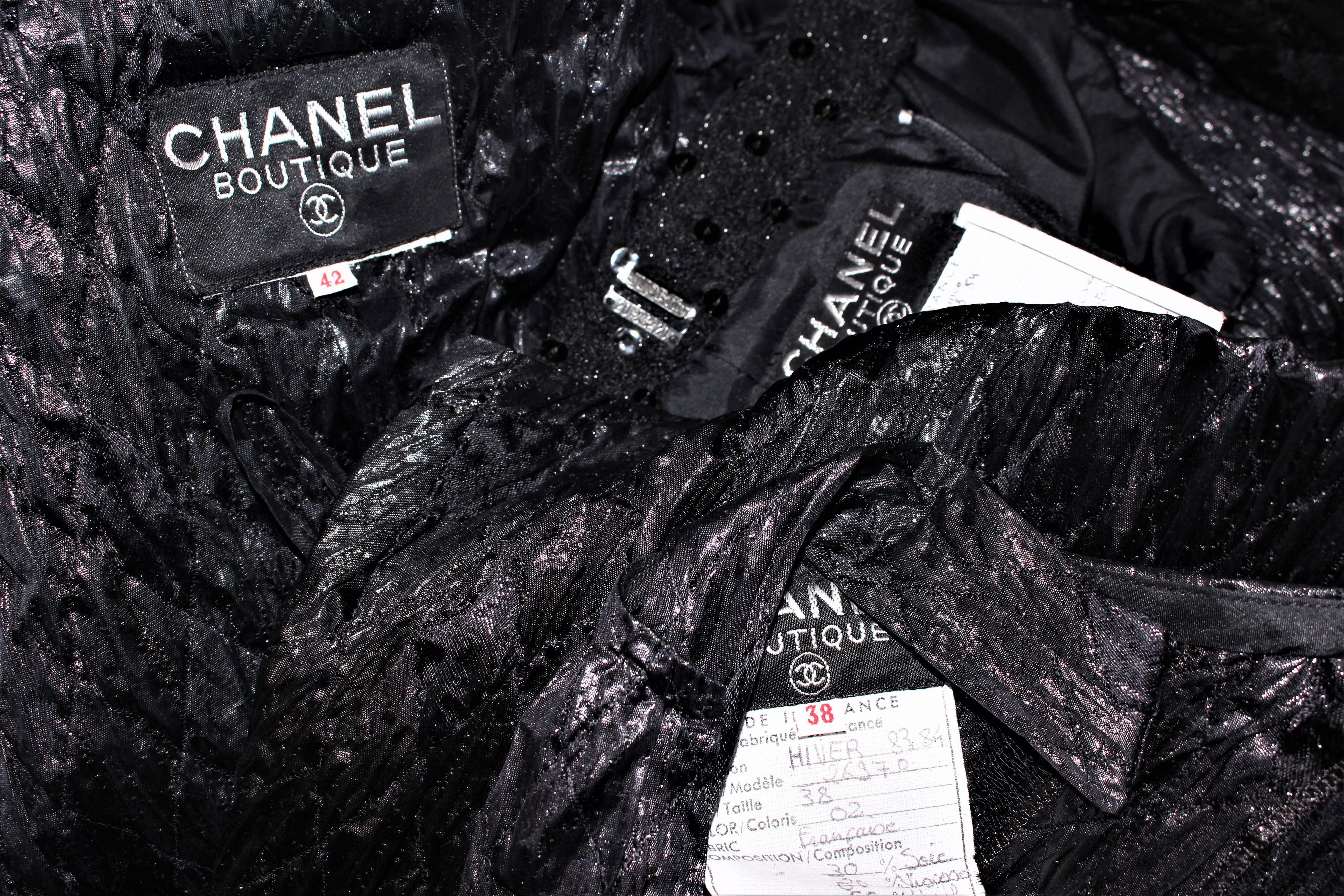 CHANEL Black Metallic Lame Skirt Suit Hiver 1983 1984 Size 38  6