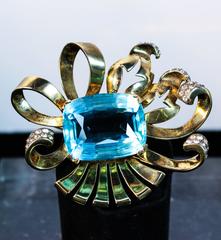 Sterling Brooch with Aqua Rhinestone