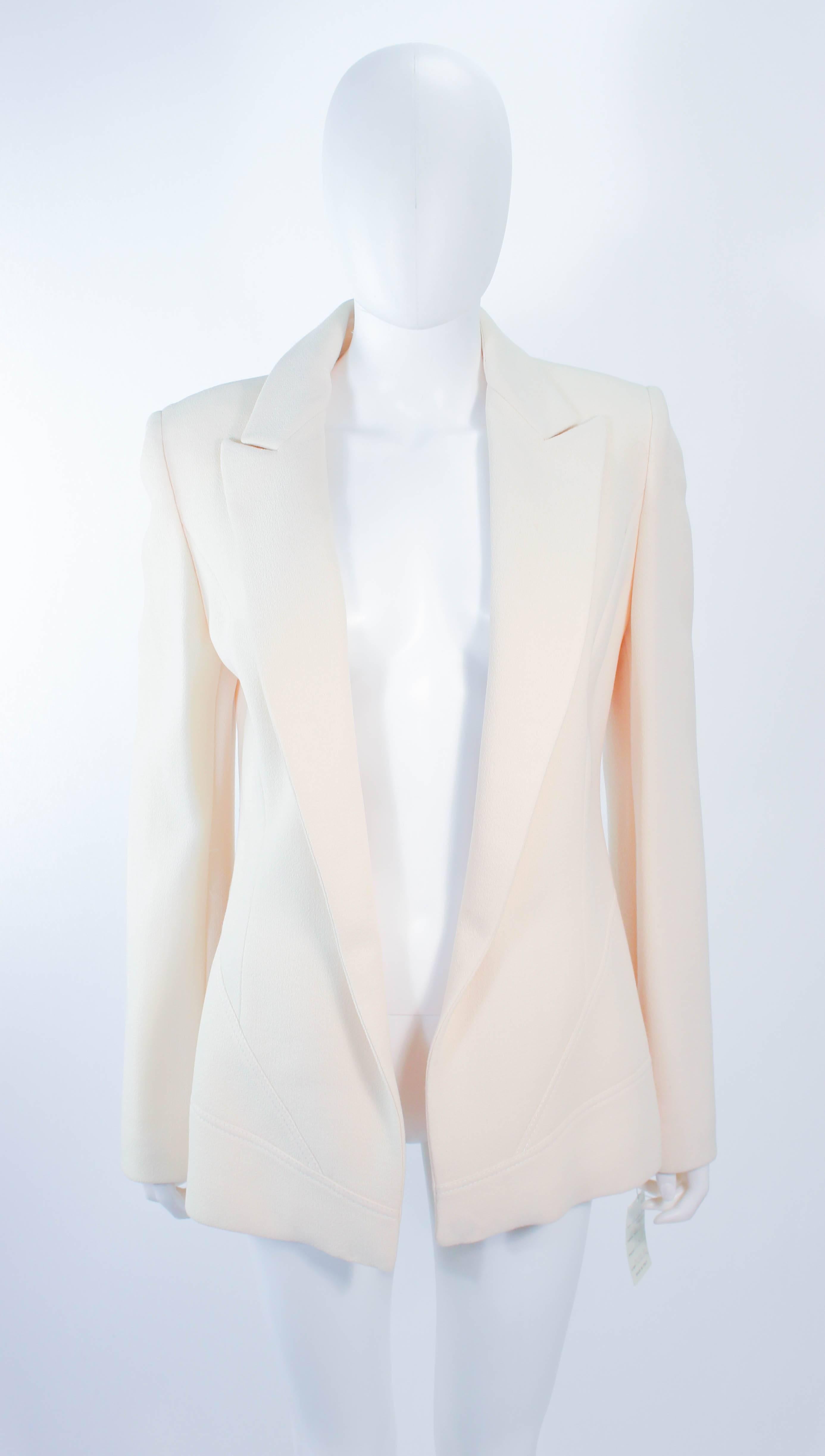 FAUSTO PUGLISI Vintage Silk Cream and White Goat Hair Blazer Size 46 Large In Excellent Condition For Sale In Los Angeles, CA