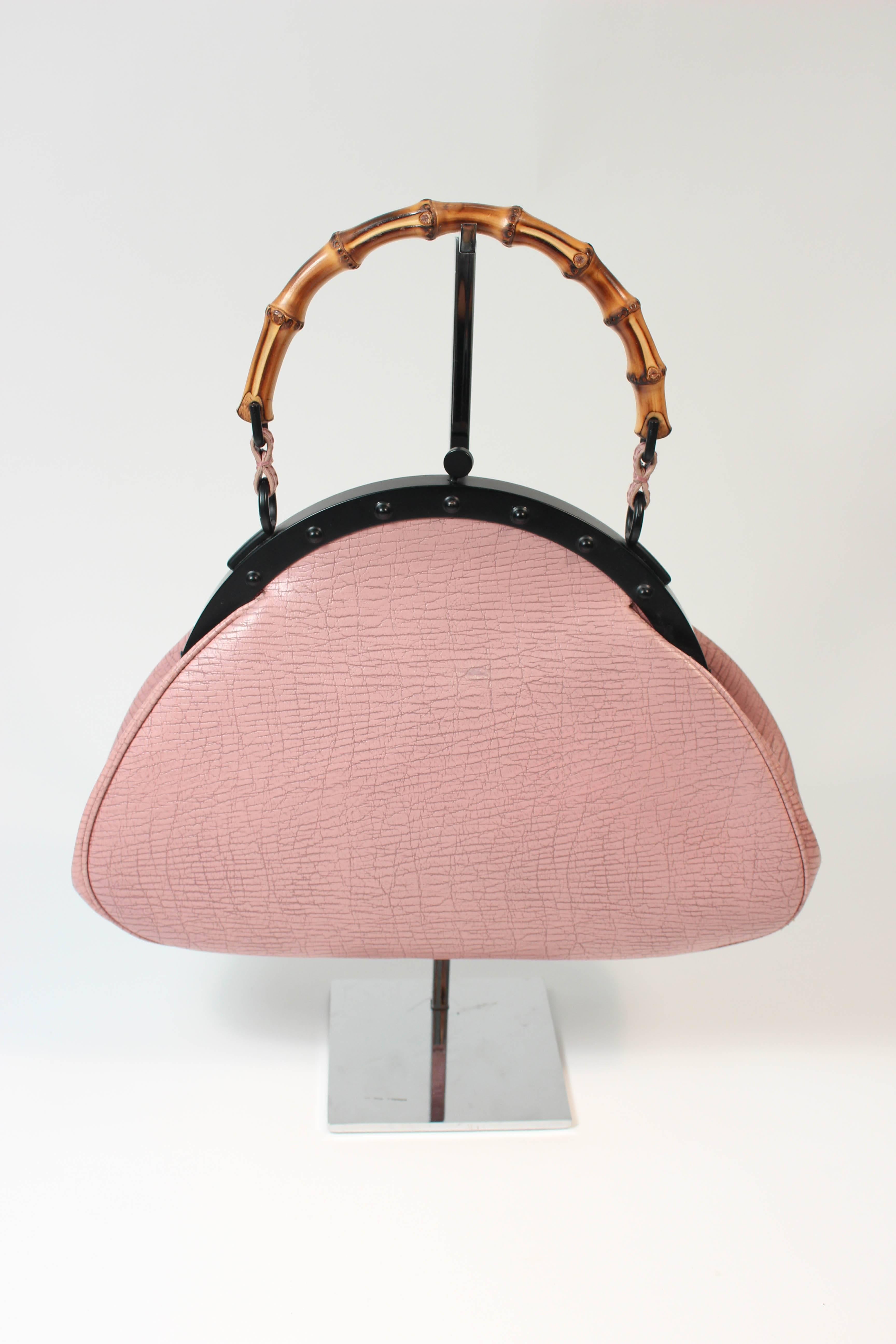Women's or Men's GUCCI Mauve Pink Bamboo Frame Purse Excellent Condition