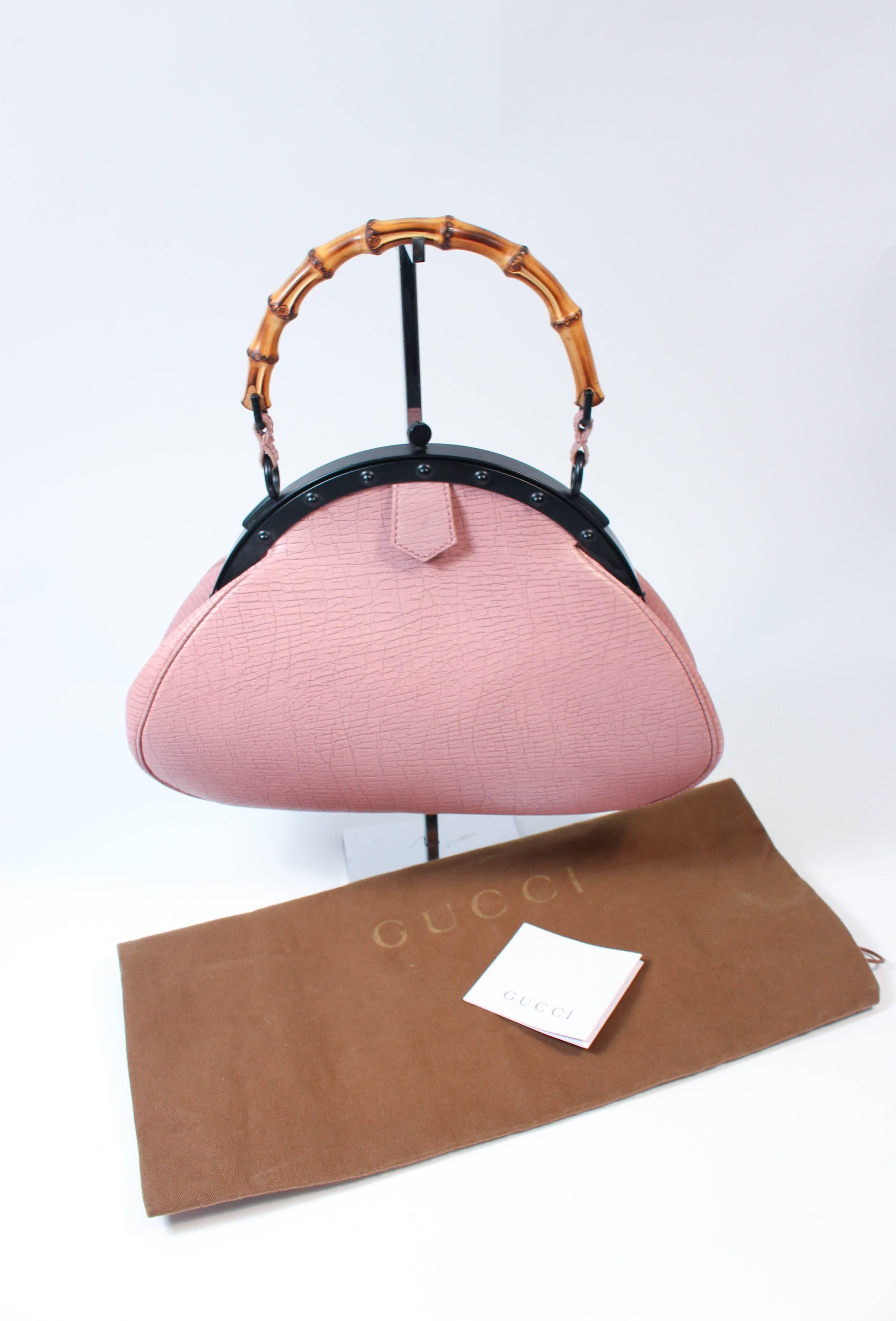 GUCCI Mauve Pink Bamboo Frame Purse Excellent Condition 2