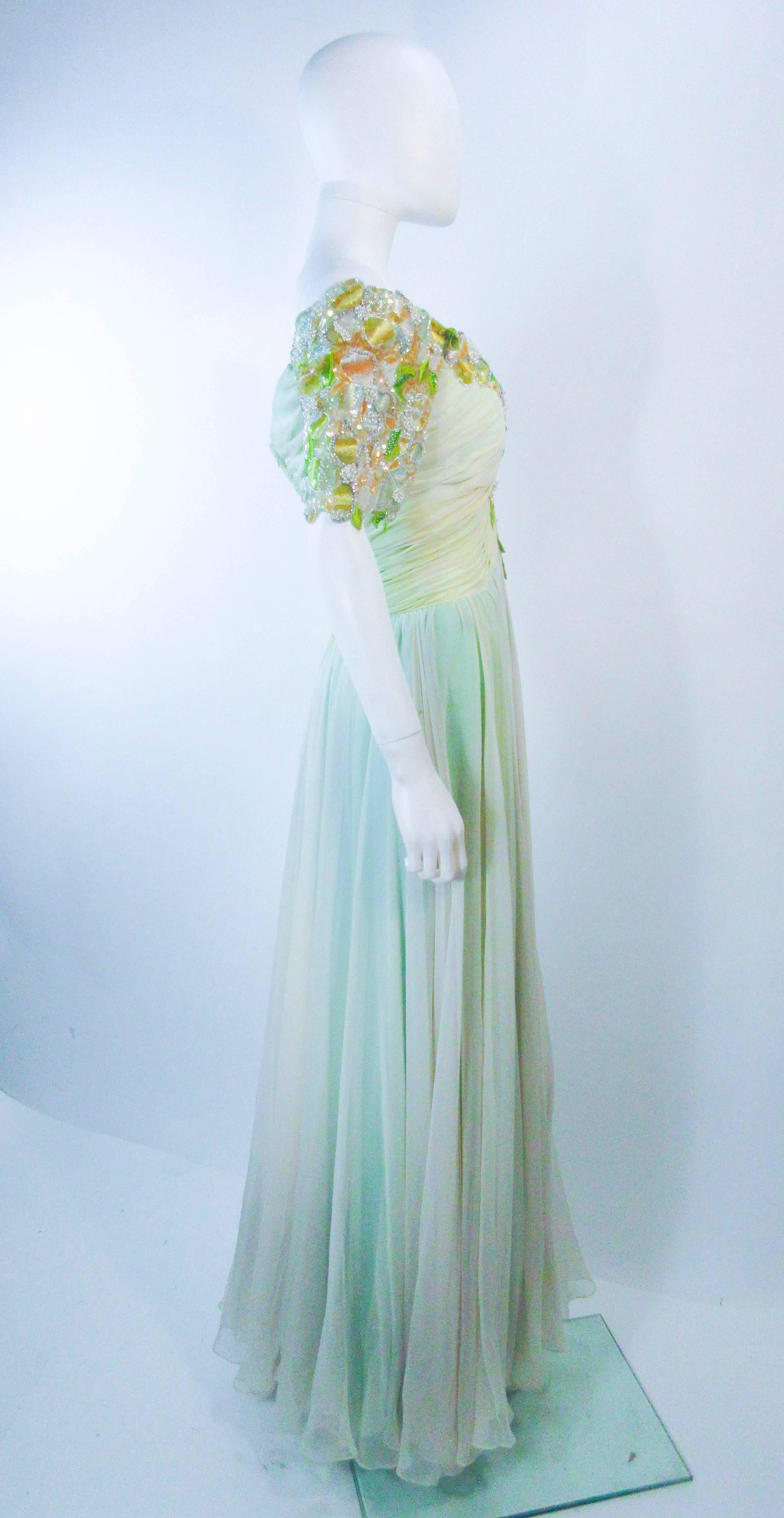 Women's BOB MACKIE Green Chiffon Flower Embellished Gown Size 2 4 For Sale