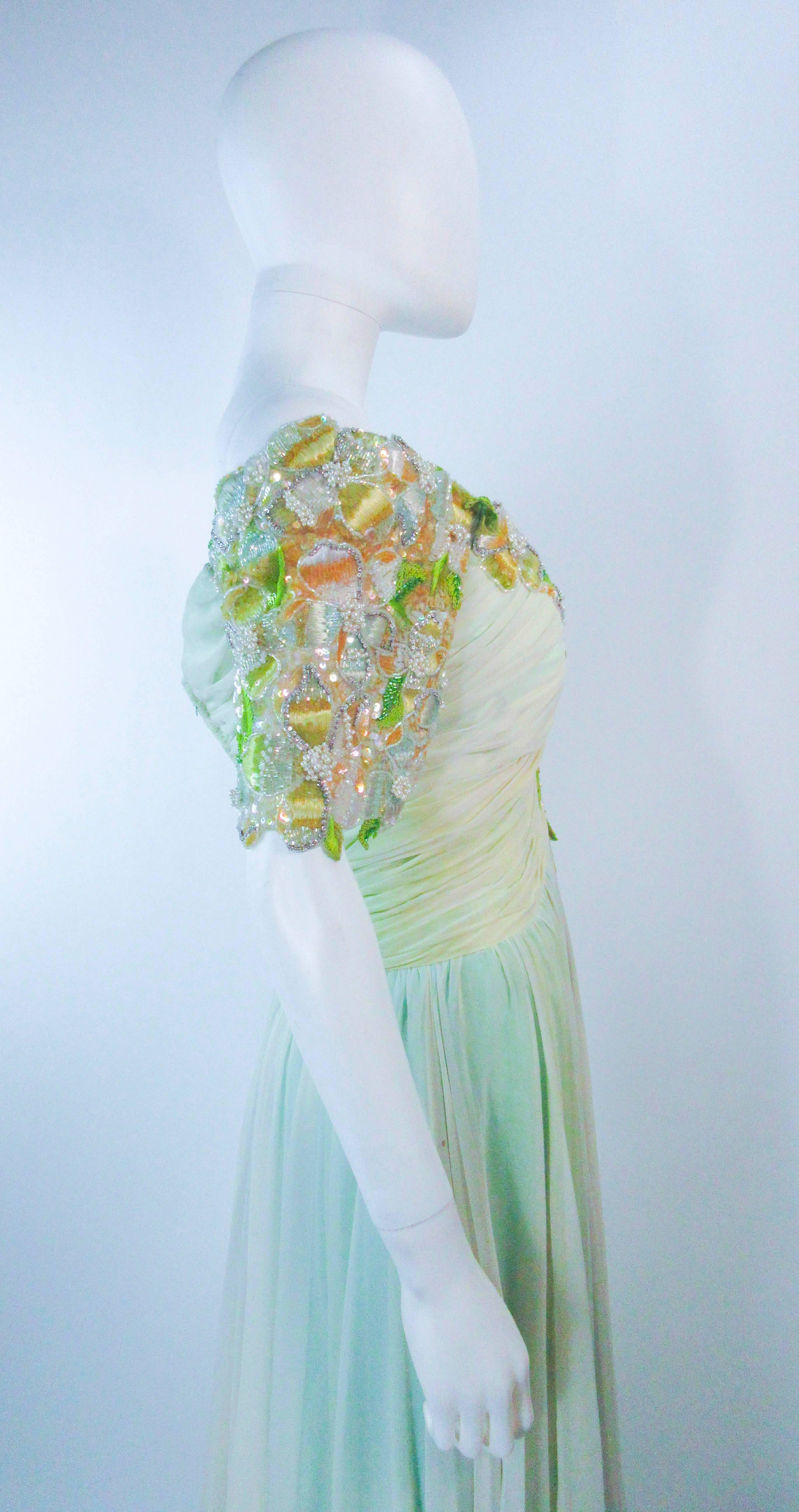 BOB MACKIE Green Chiffon Flower Embellished Gown Size 2 4 For Sale 1