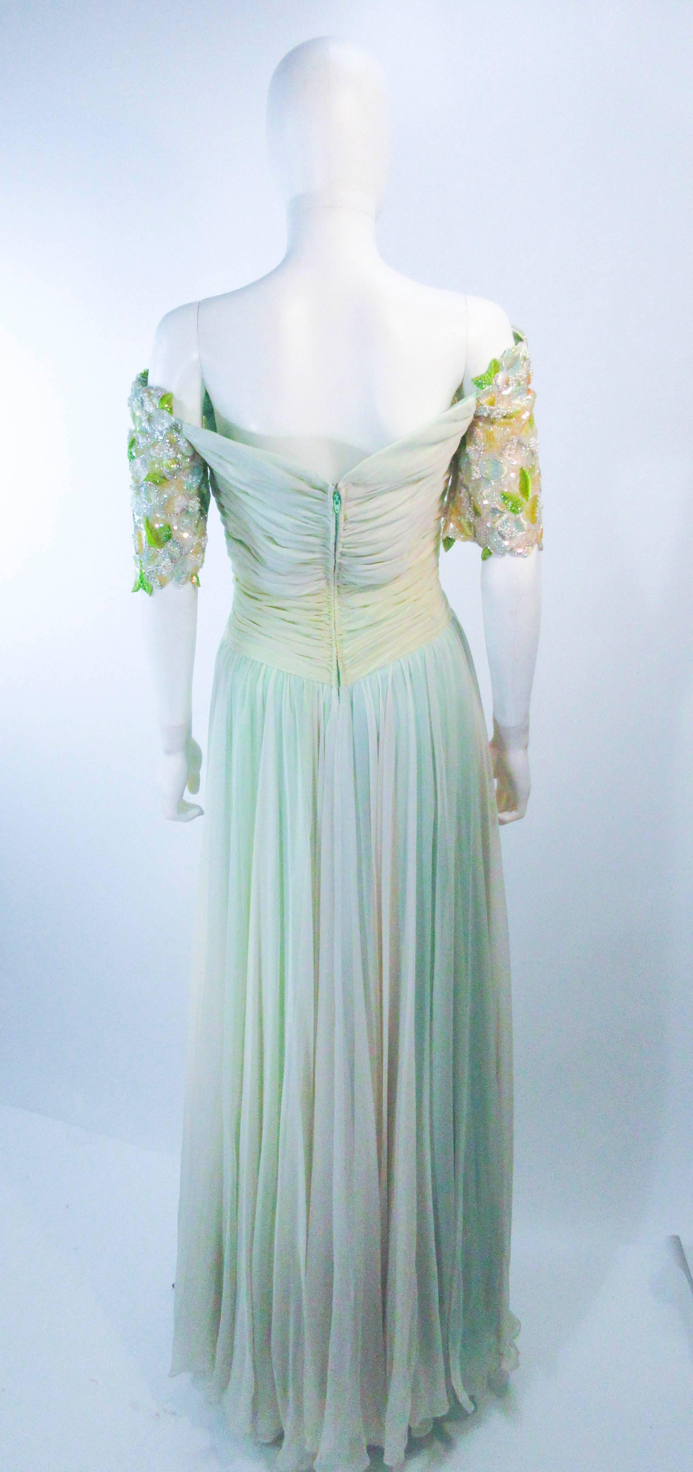 BOB MACKIE Green Chiffon Flower Embellished Gown Size 2 4 For Sale 2