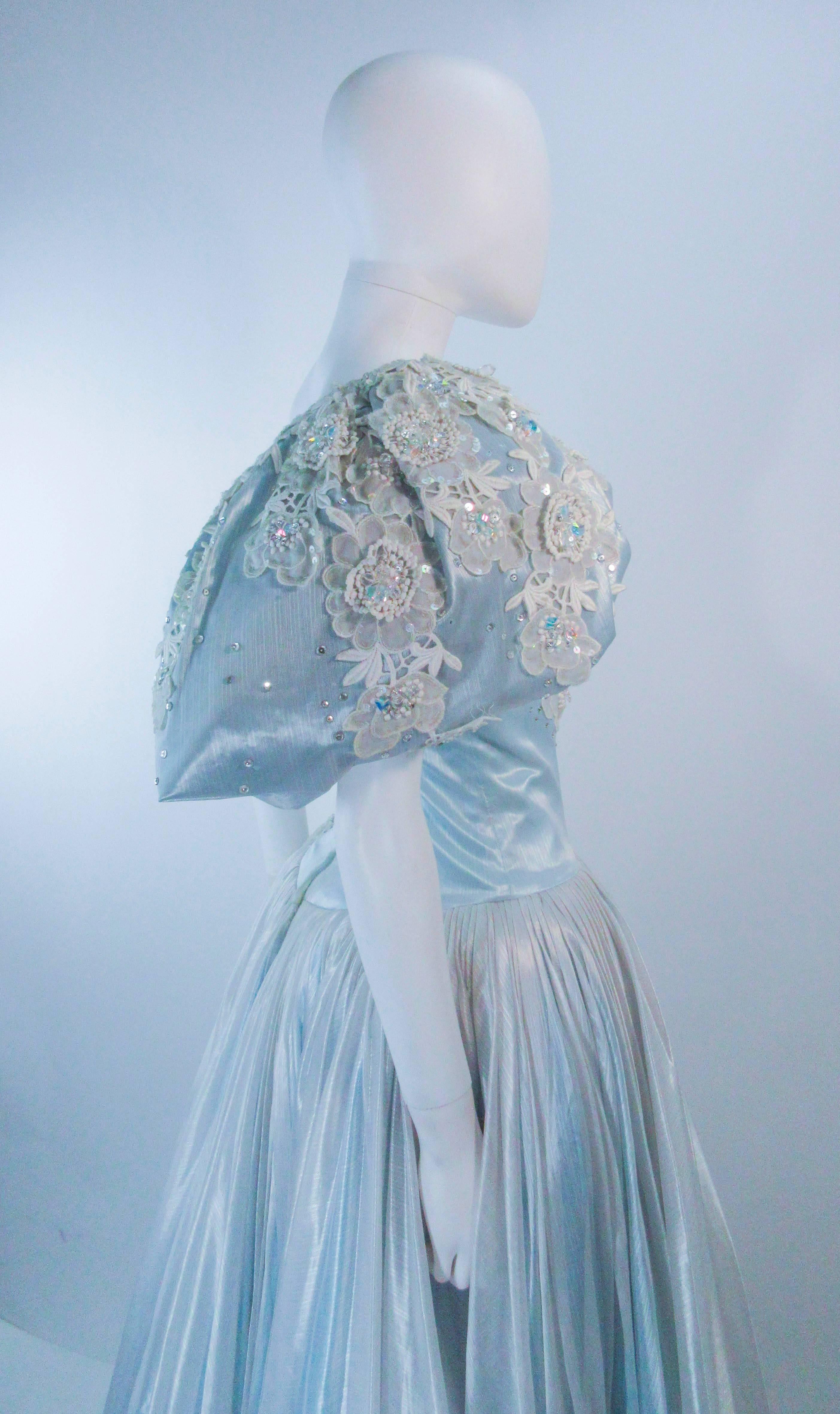 Women's NOLAN MILLER Sky Blue Gown with One Shoulder and Floral Applique Size 2 4